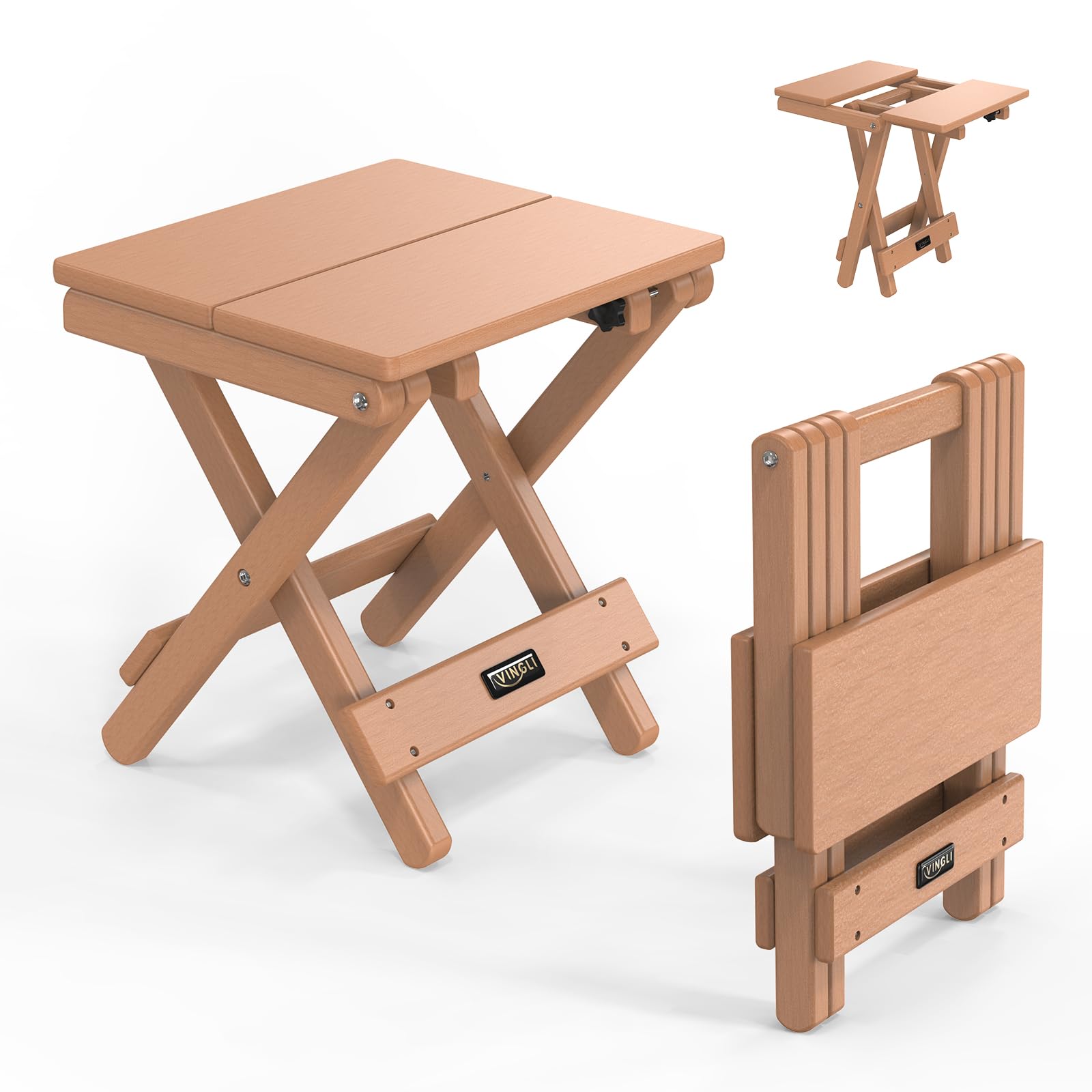 Square HDPE Folding Side Table Teak