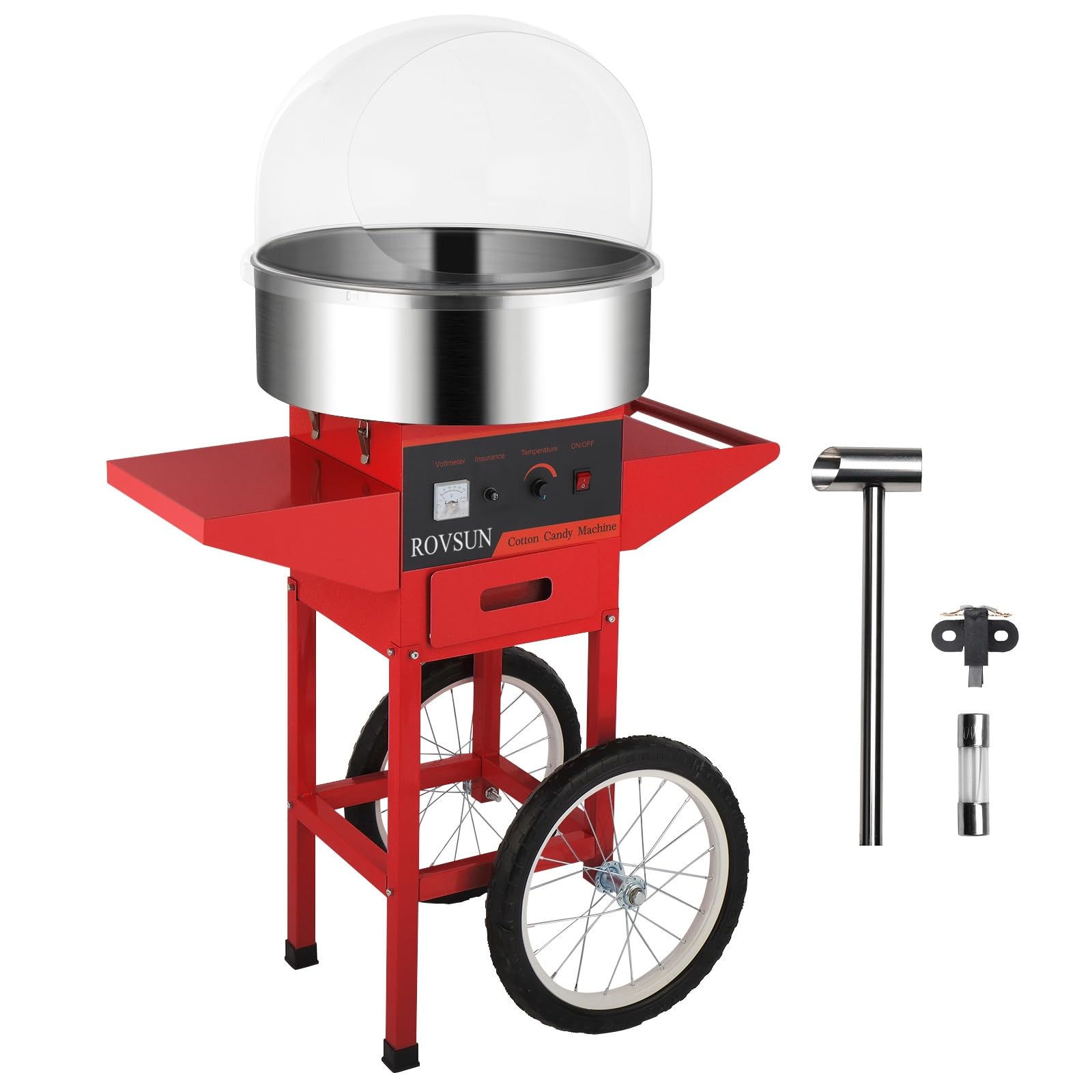 ROVSUN 21" 980W 110V Cotton Candy Machine Cart with Bowl & Cover Red