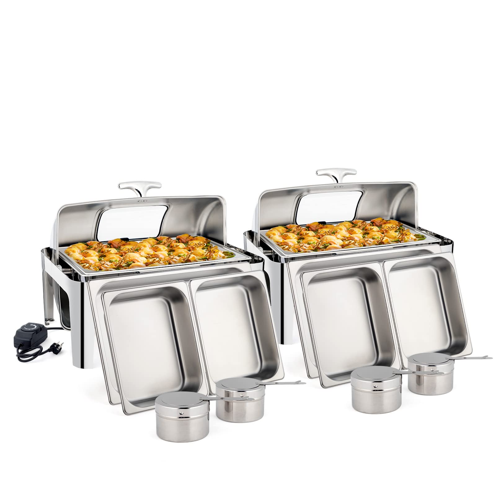 ROVSUN 9 QT 2 In 1 Fuel & Electric Roll Top Chafing Dish Buffet Set