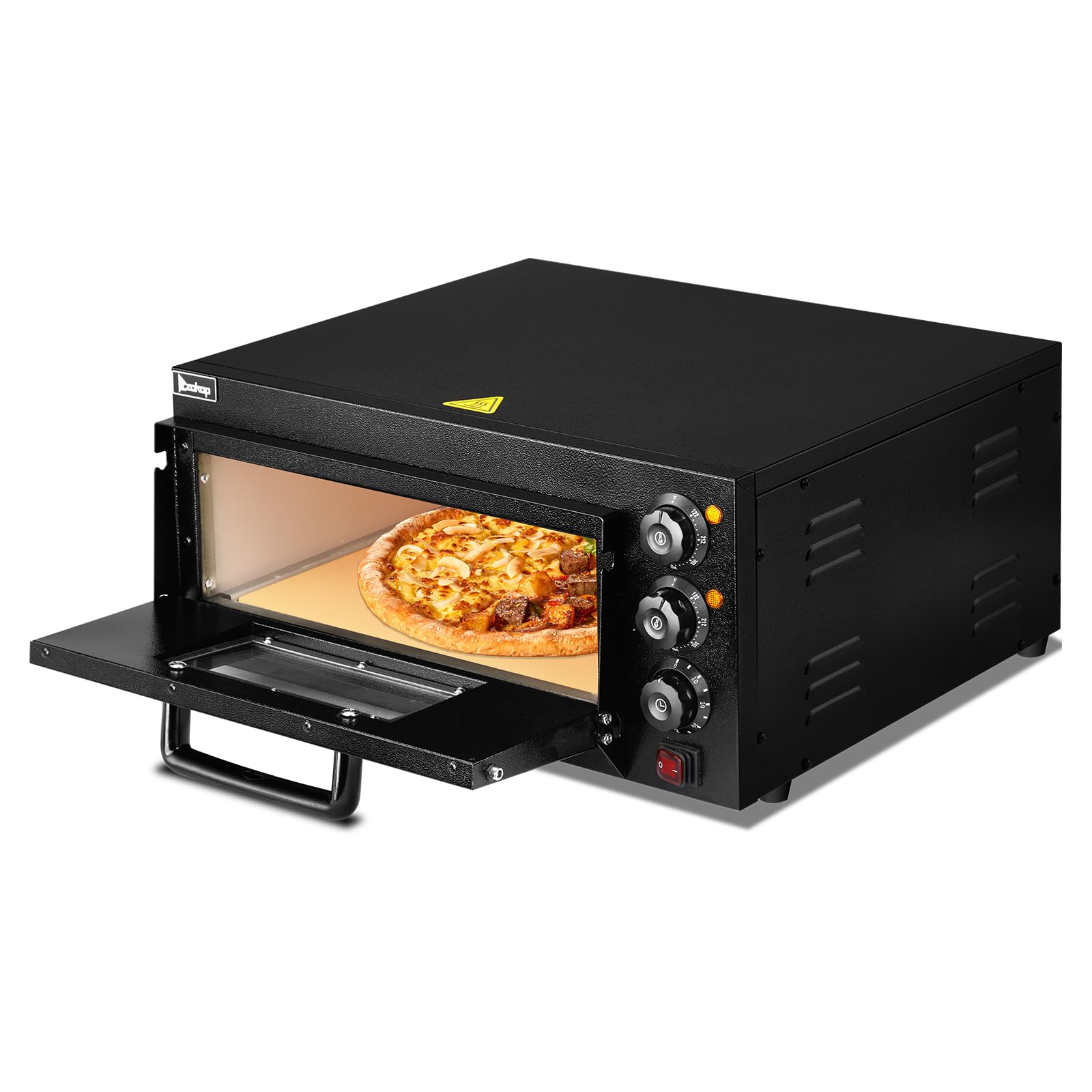 22.4" 2000W 110V Single Deck Pizza Oven with Visible Window Black