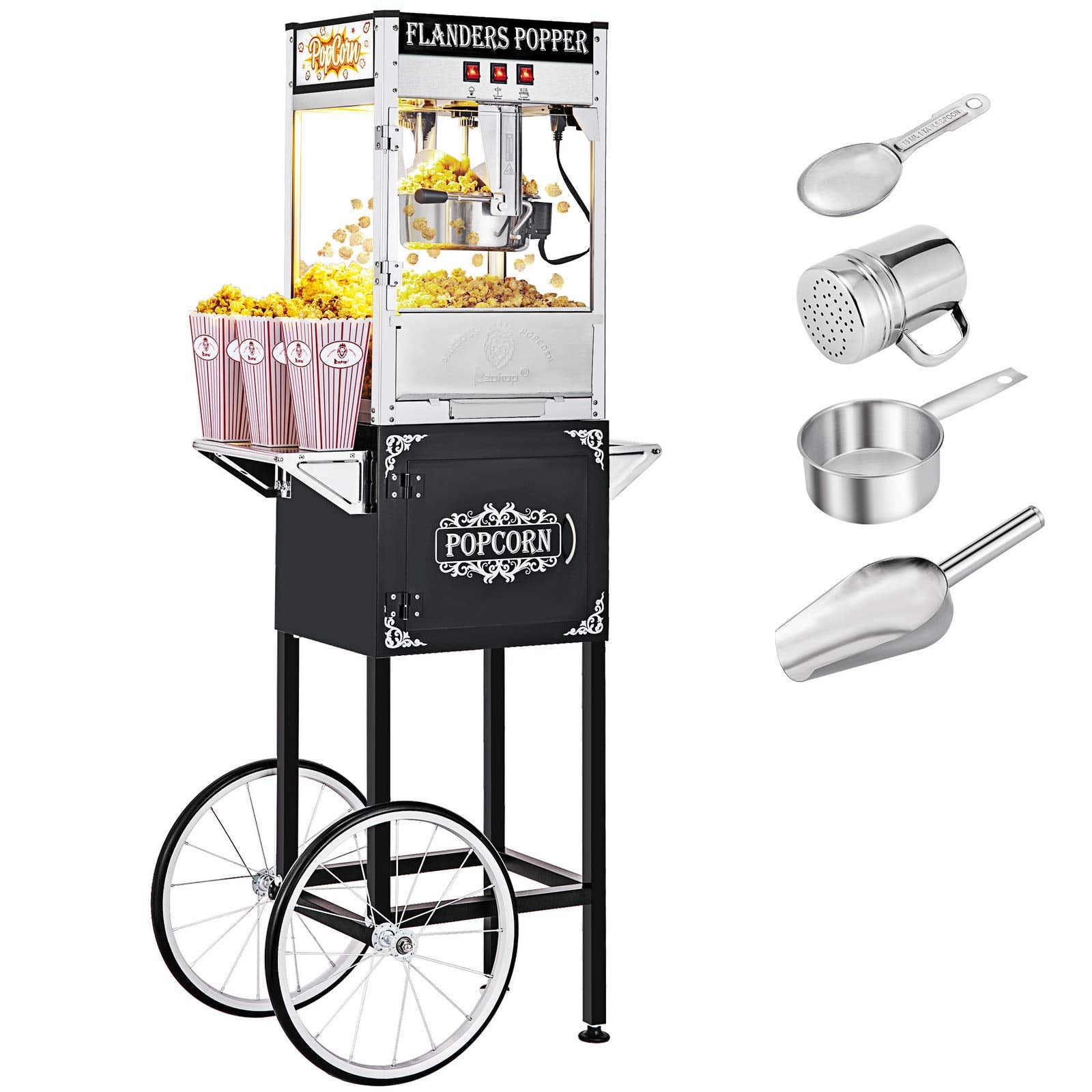 ROVSUN 8 oz. Kettle 850W 120V Popcorn Machine Maker Cart on Wheels Black