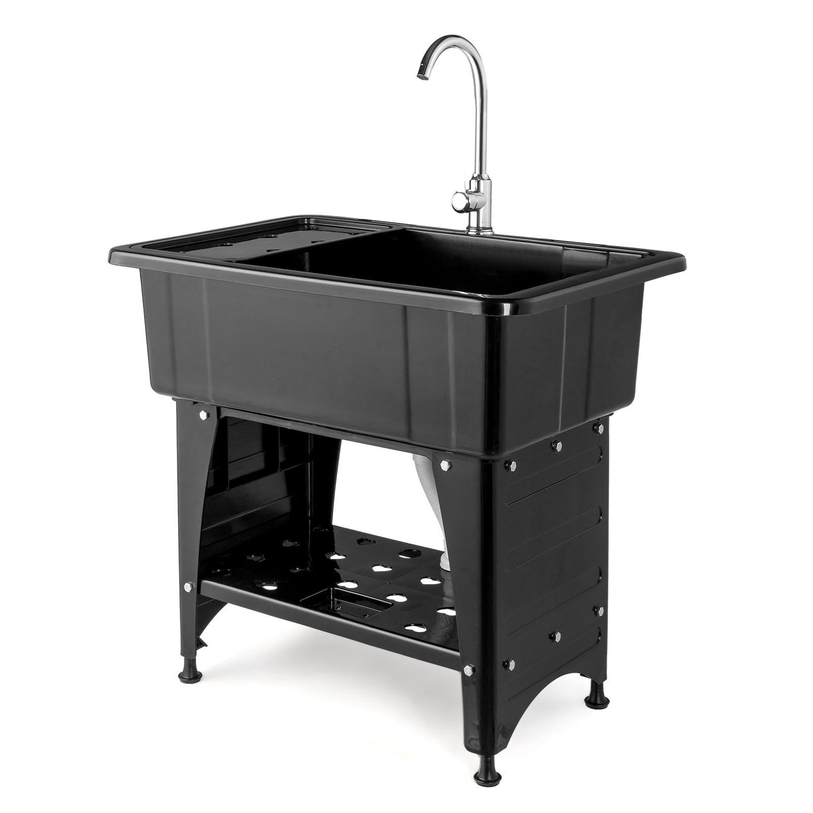 ROVSUN Utility Washing Room Sink Laundry Tub with Faucet & Shelf & Drainboard Black