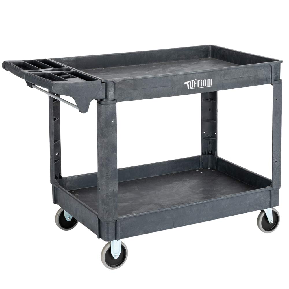 2-Tier 40" x 17" 550 lb. Capacity Plastic Utility Cart with Wheels Grey