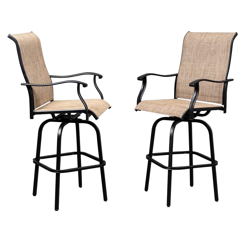 2 Pieces Outdoor Swivel Bar Stool Set Black