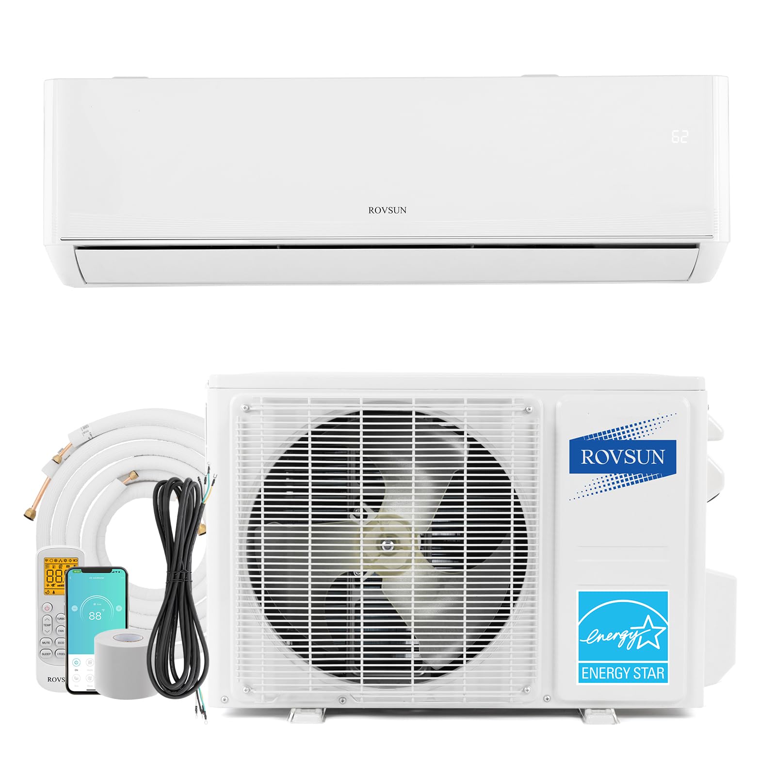 ROVSUN 12,000 BTU 23 SEER2 115V Wifi Enabled Ductless Mini Split Air Conditioner with Heat Pump Inverter & Install Kit