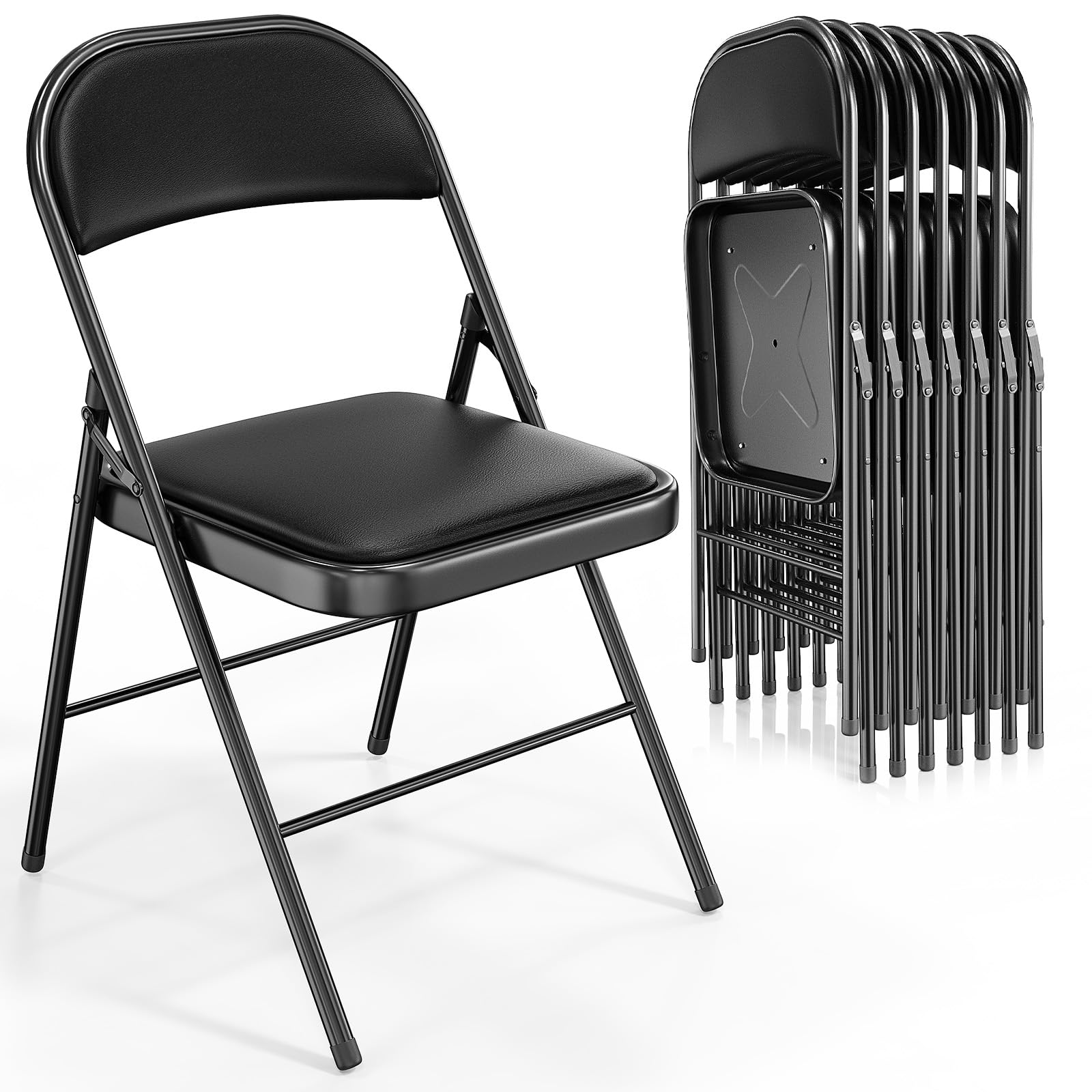 Folding Chairs with PU Leather Seat Set & Back Black