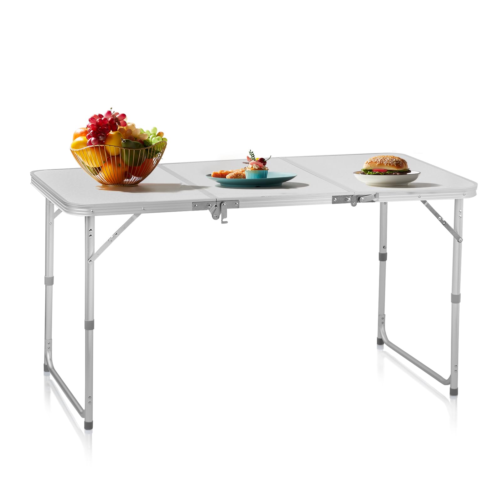 4FT White Folding Table with Carrying Handle White