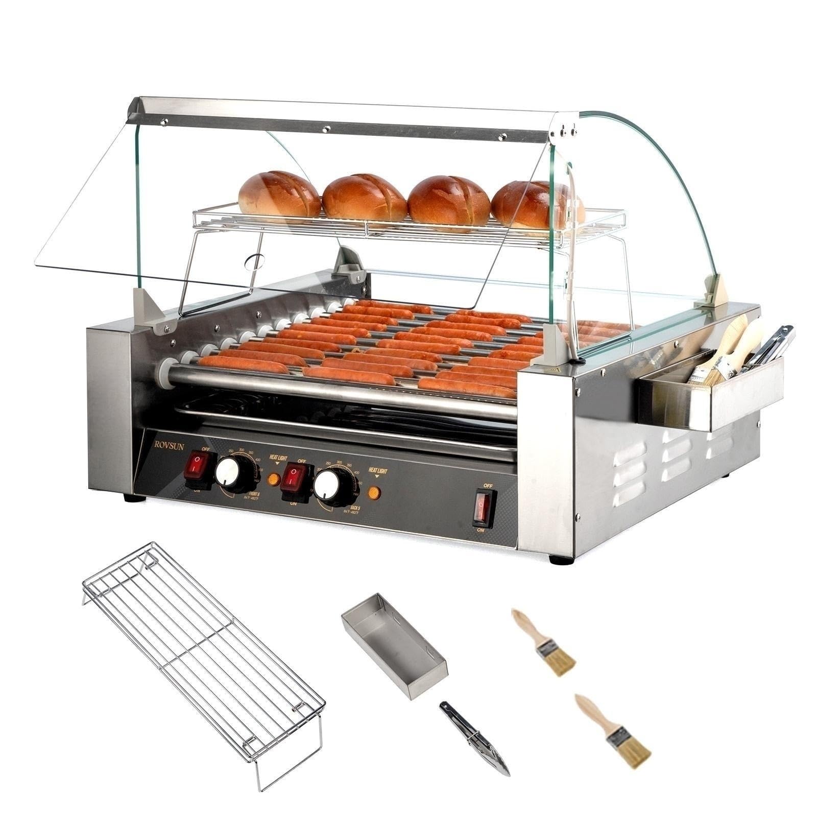 ROVSUN 11 Rollers 1,650W 110V 30 Hot Dog Roller Grill with Cover