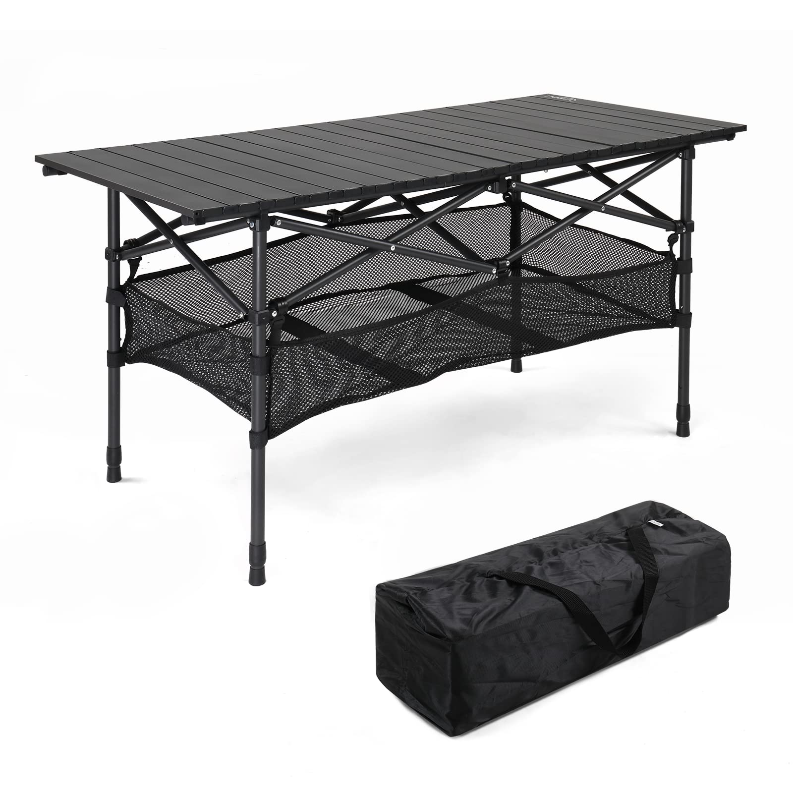 4 FT Aluminum Portable Roll Up Table with Storage & Bag Black