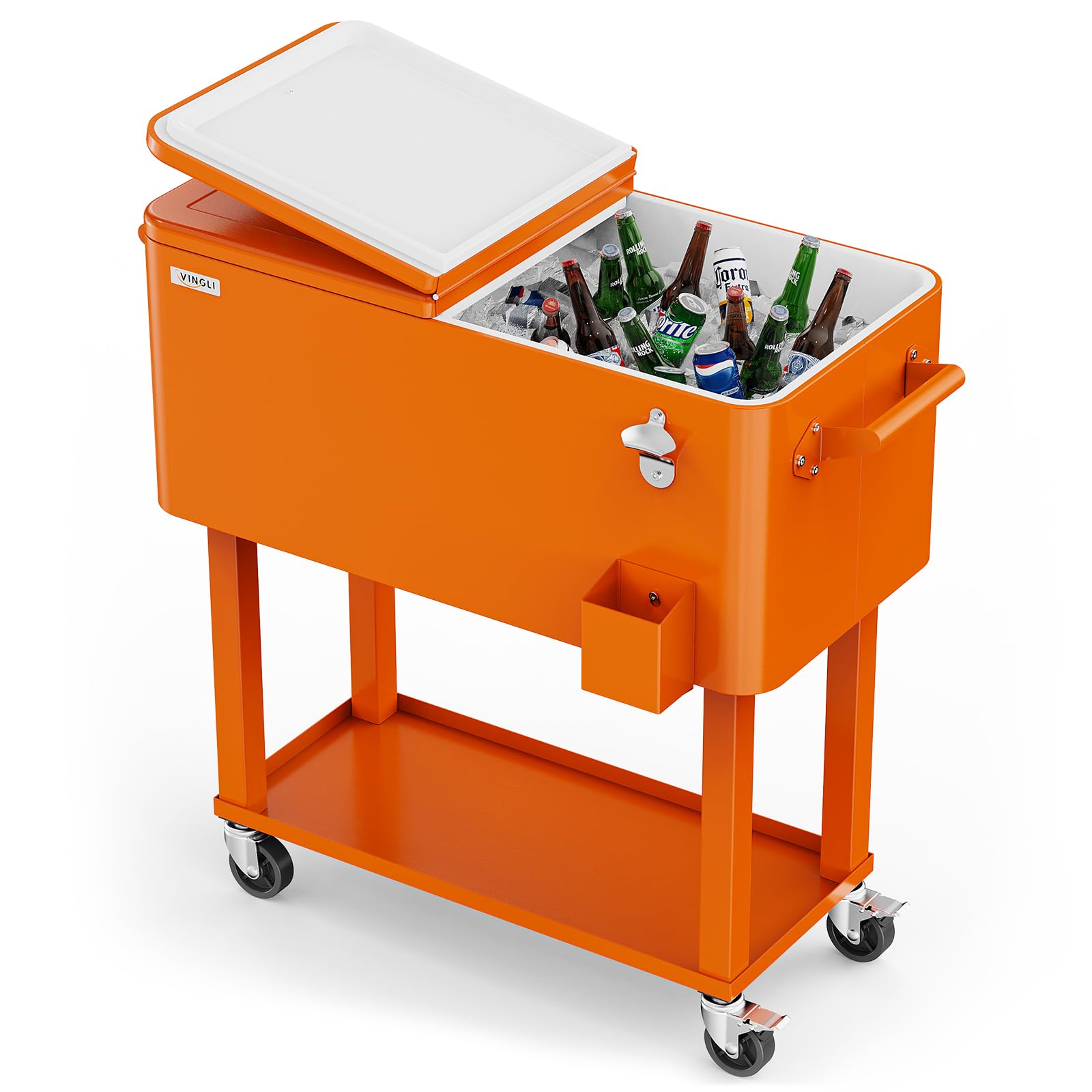 80 Quart Portable Outdoor Patio Rooling Cooler Cart Orange