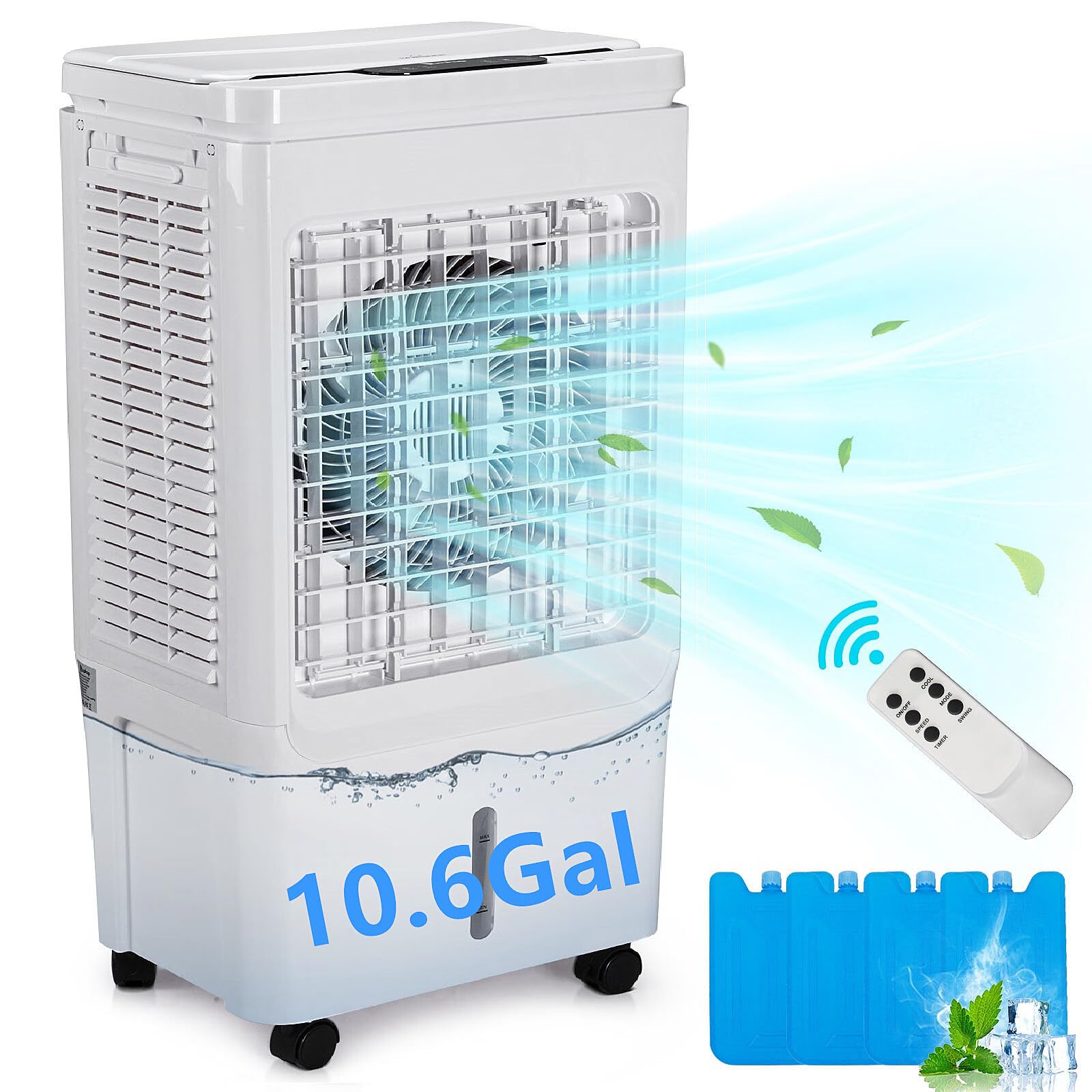 10.6 Gallon Portable Evaporative Air Cooler with Remote Control