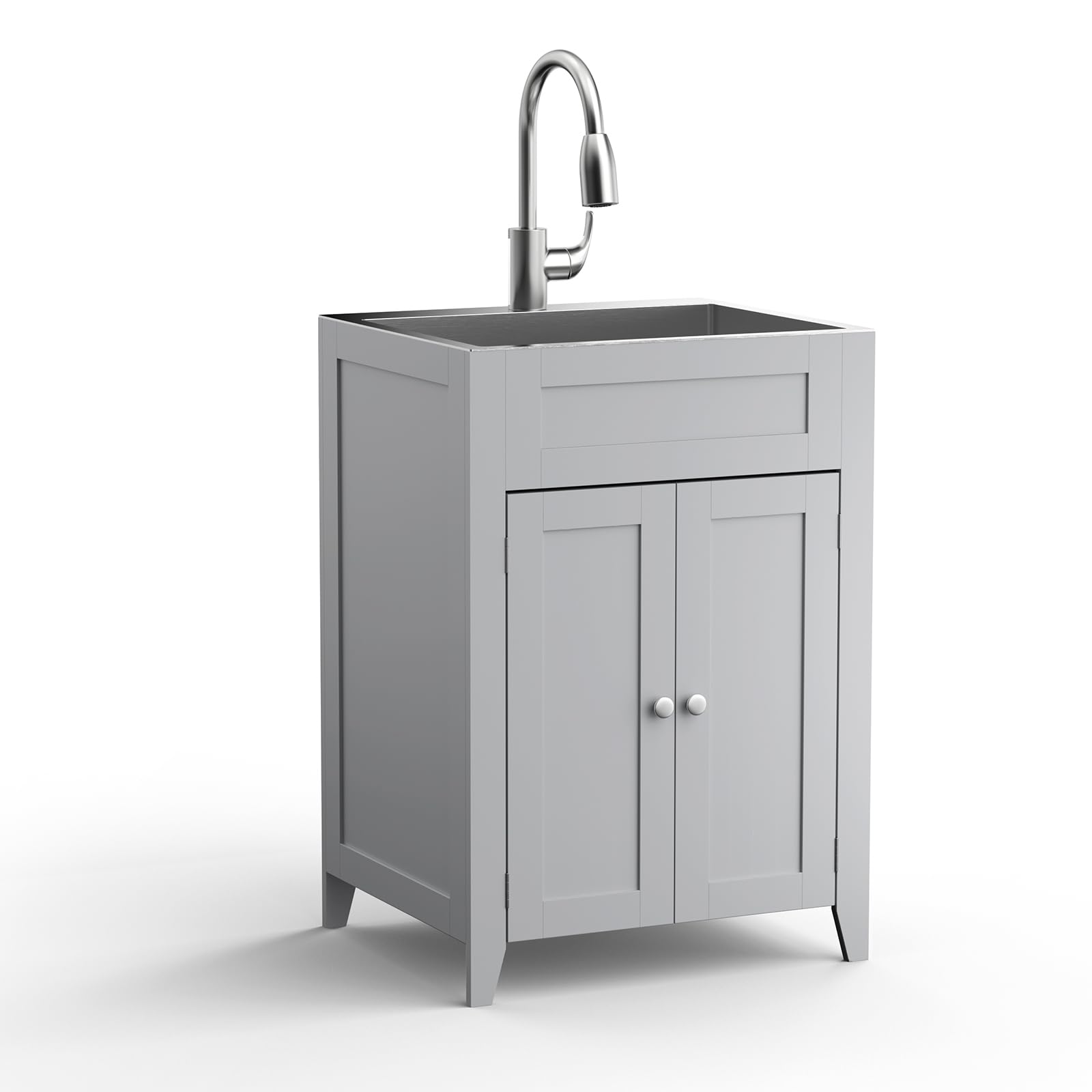 ROVSUN 24" Utility Sink with Cabinet for Kitchen Laundry Room Grey