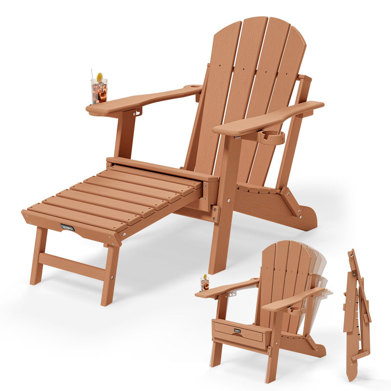 Plastic Folding HDPE Adirondack Chairs with Retractable Footrest Teak