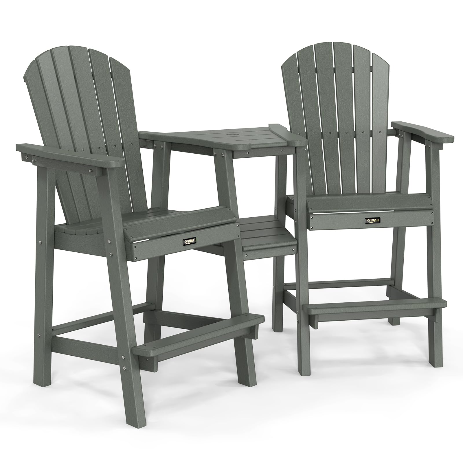 HDPE Adirondack Bar Stool Set with Detachable Tray Grey