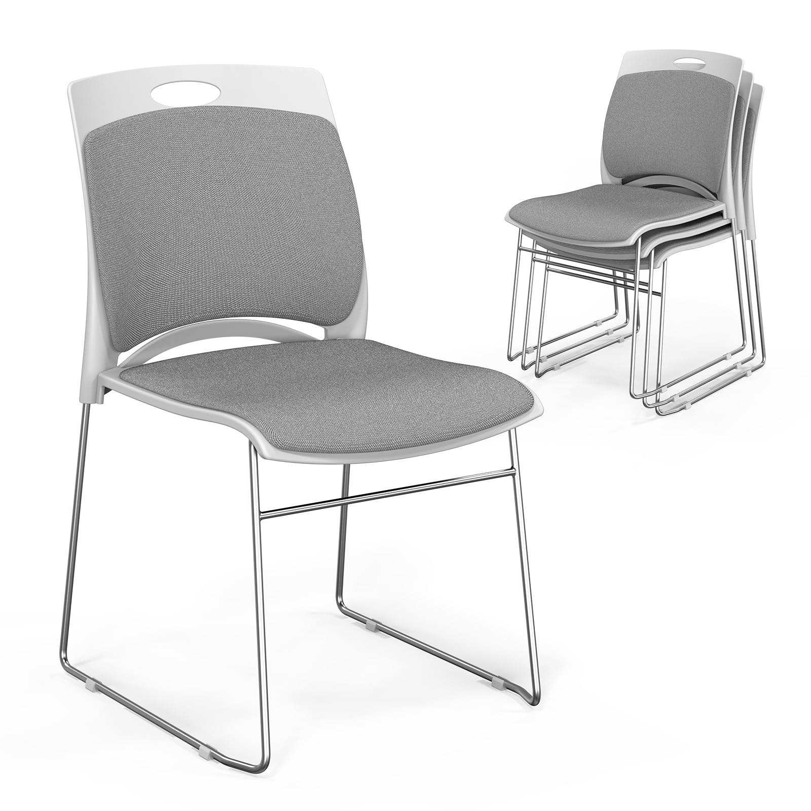 Office Stackable Chairs Set with Metal Sled Base Grey