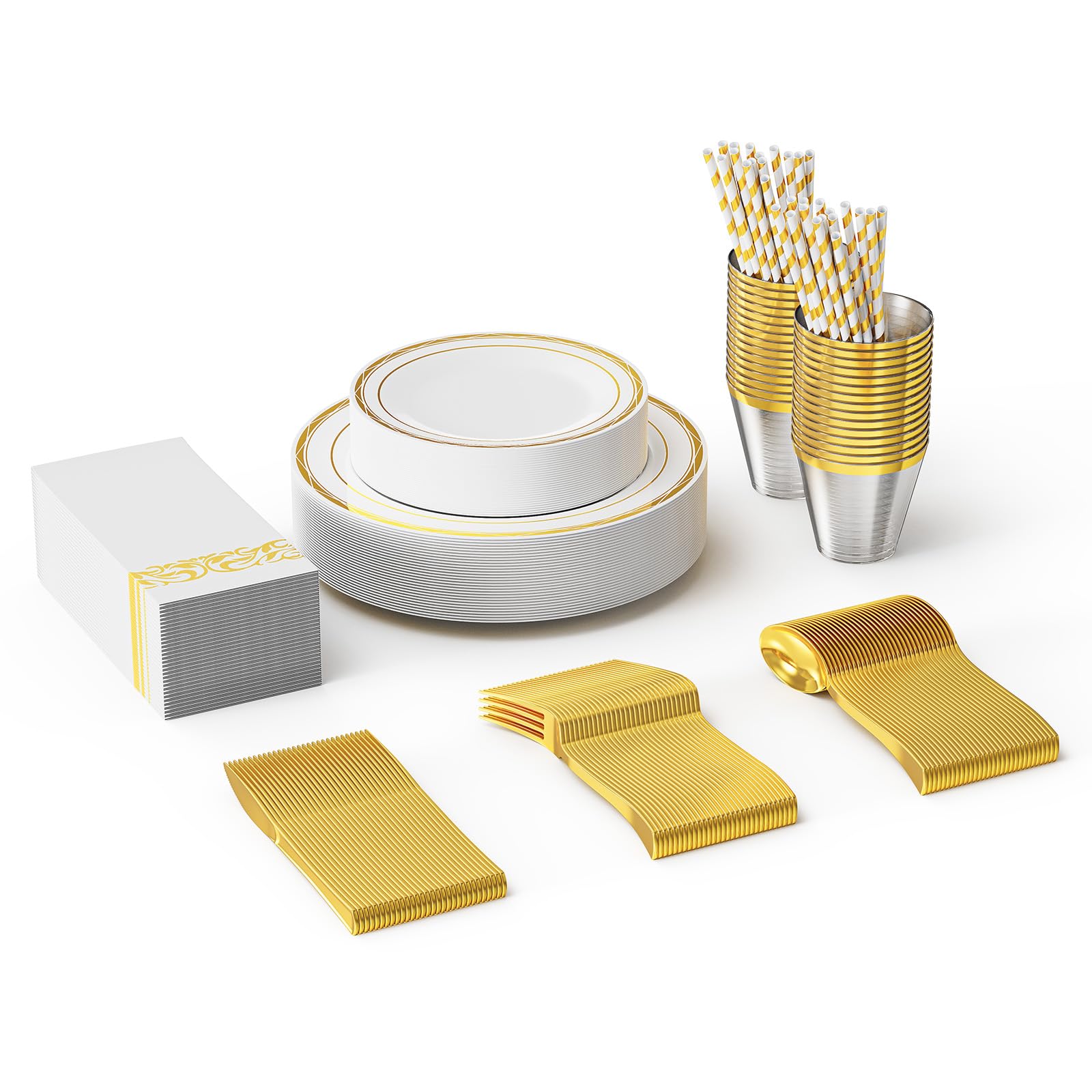 ROVSUN 240 Pieces Gold Disposable Dinnerware Set