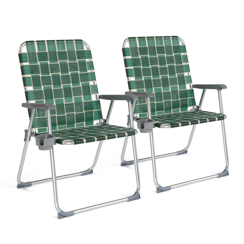 Oversized Outdoor Folding Camping Beach Chair Set with Cup Holder Dark Green