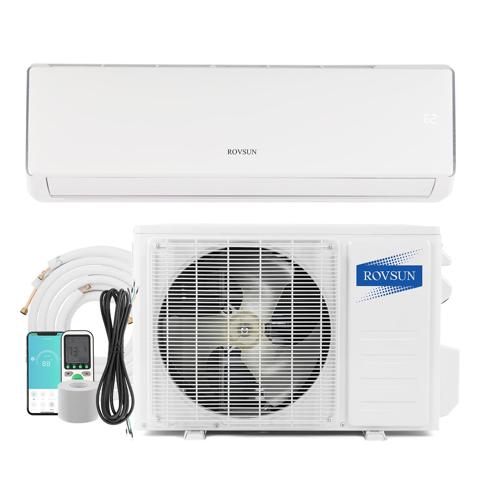 ROVSUN 17,000 BTU 17 SEER2 230V Wifi Enabled Ductless Mini Split Air Conditioner with Heat Pump Inverter & Install Kit