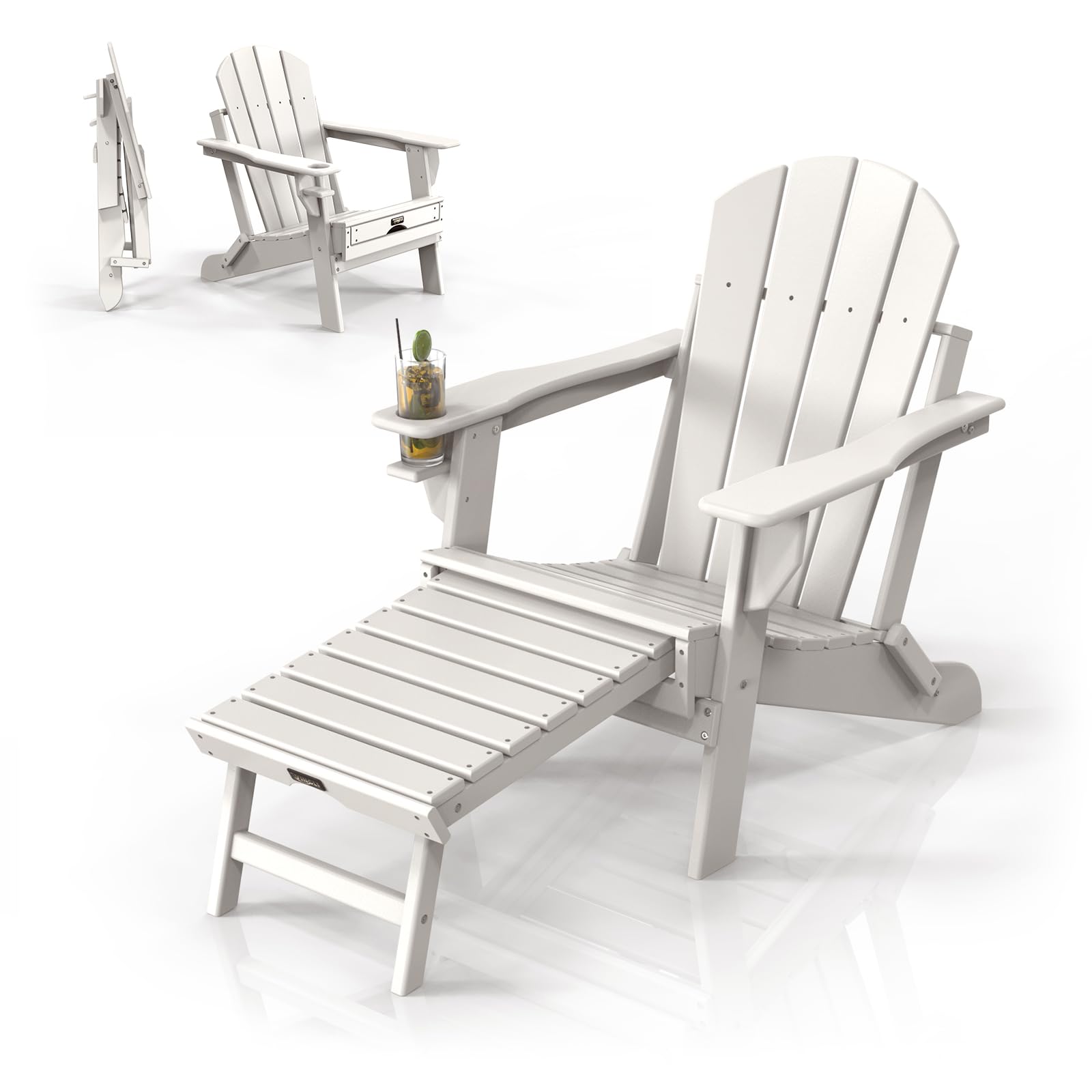 Plastic Folding HDPE Adirondack Chair with Ottoman White