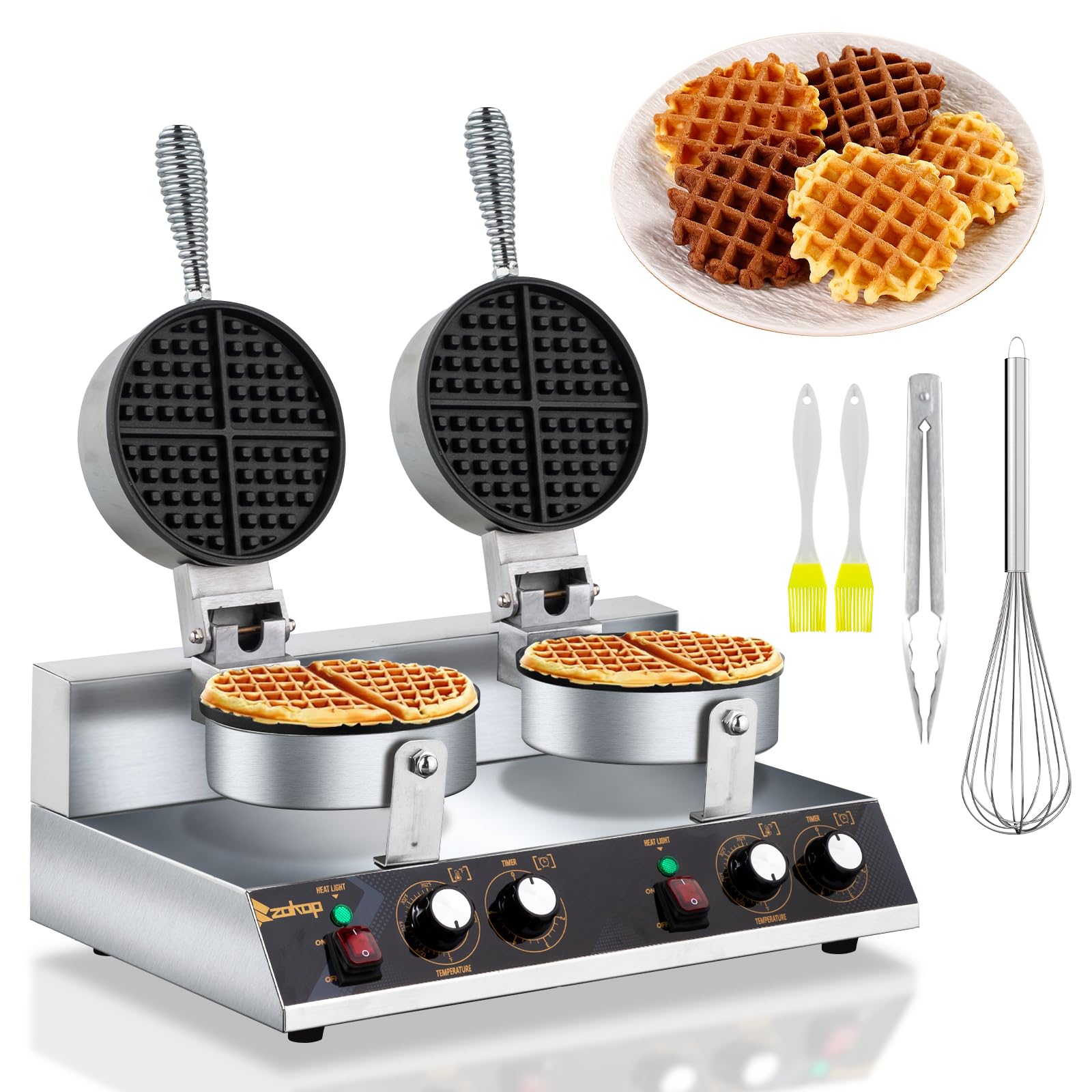 ZOKOP 2400W 110V Double Head Round Waffle Maker