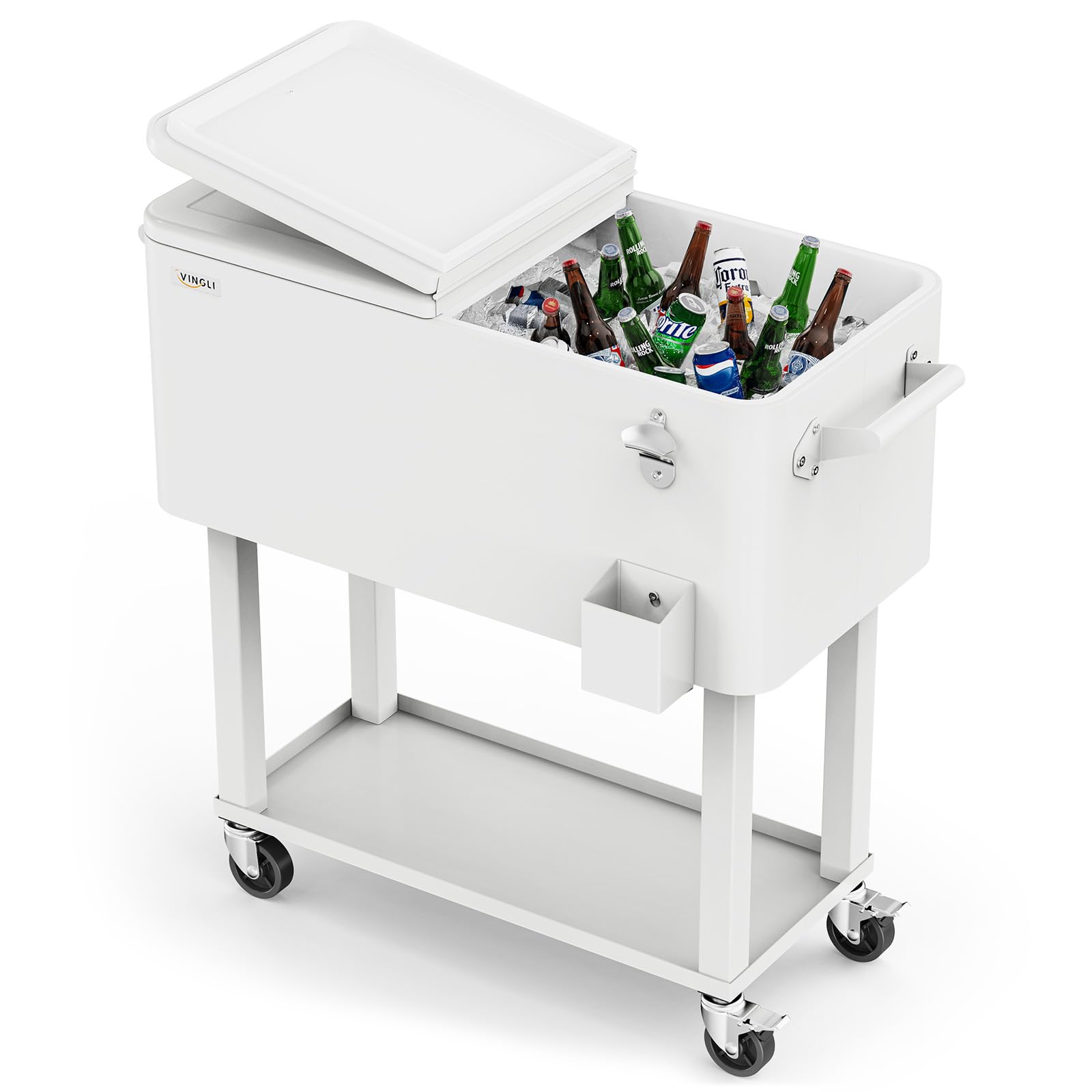 80 Quart Portable Outdoor Patio Rooling Cooler Cart White