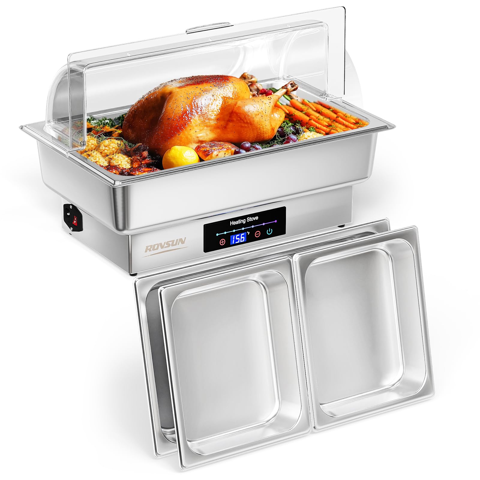 ROVSUN 9 QT Roll Top Electric Chafing Dish with PC Lid/Temp Control