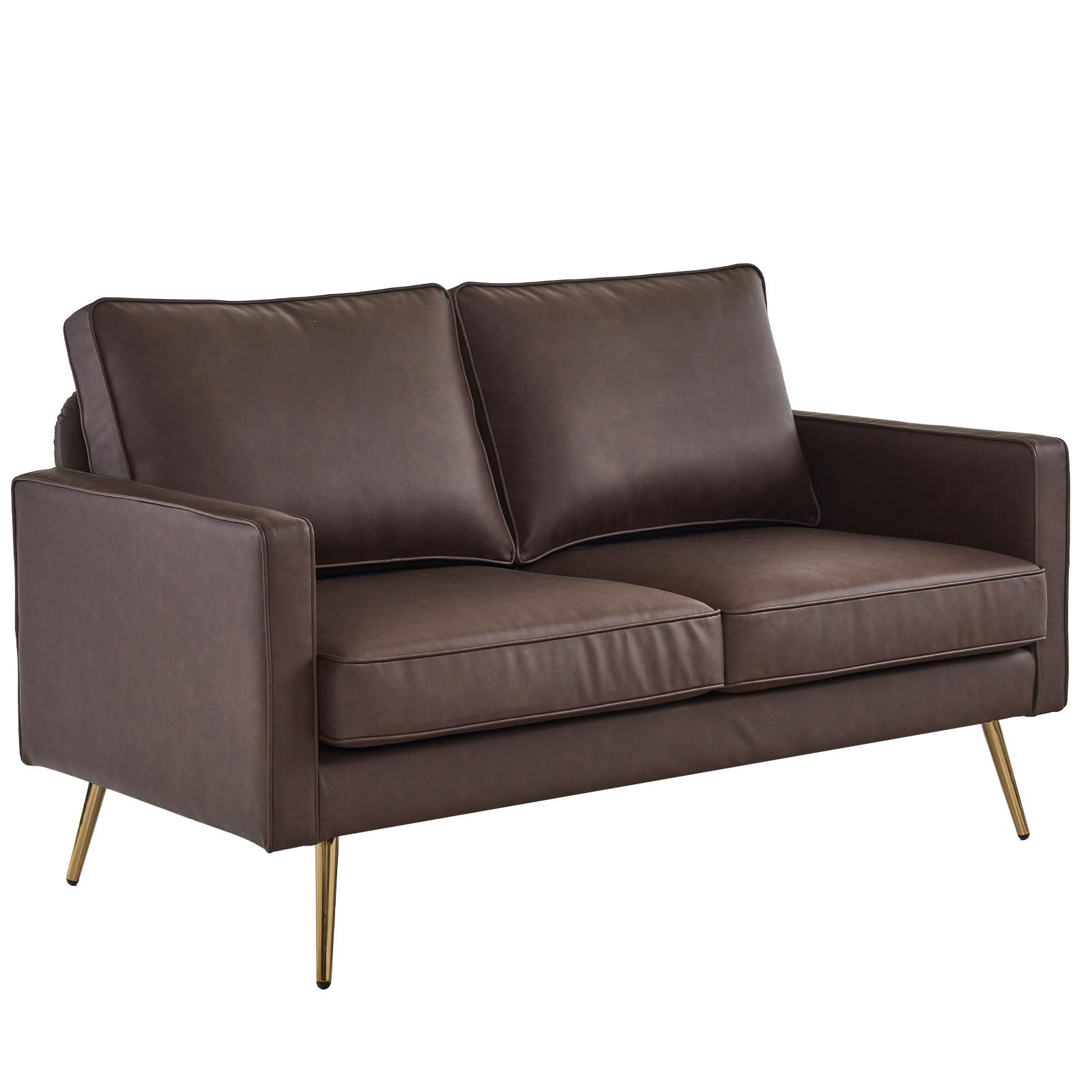 56 Inch 2 Seater Waiting Sofa with Deep Seat PU Leather Dark Brown