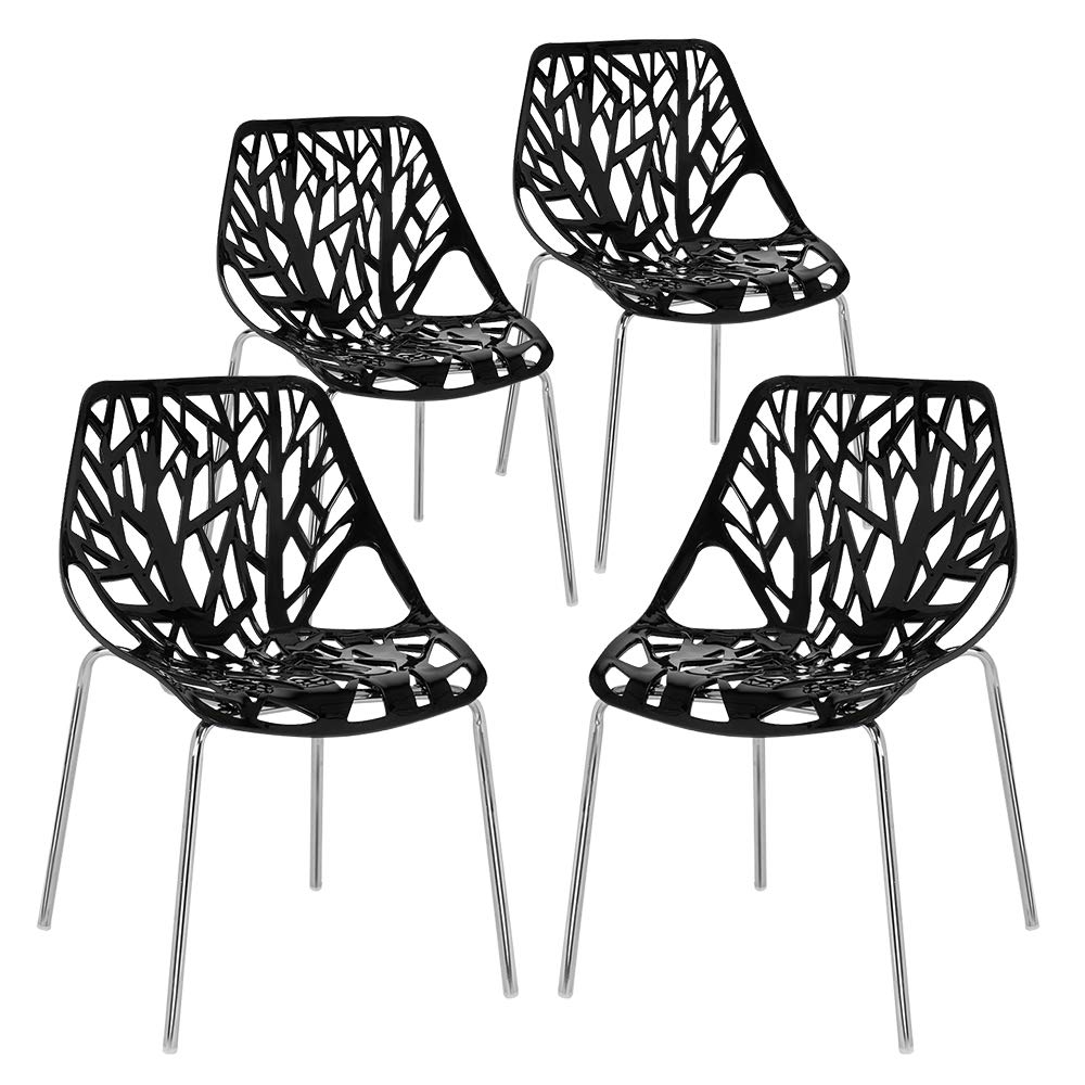 Plastic Saping Birch Stackable Chairs Set Black