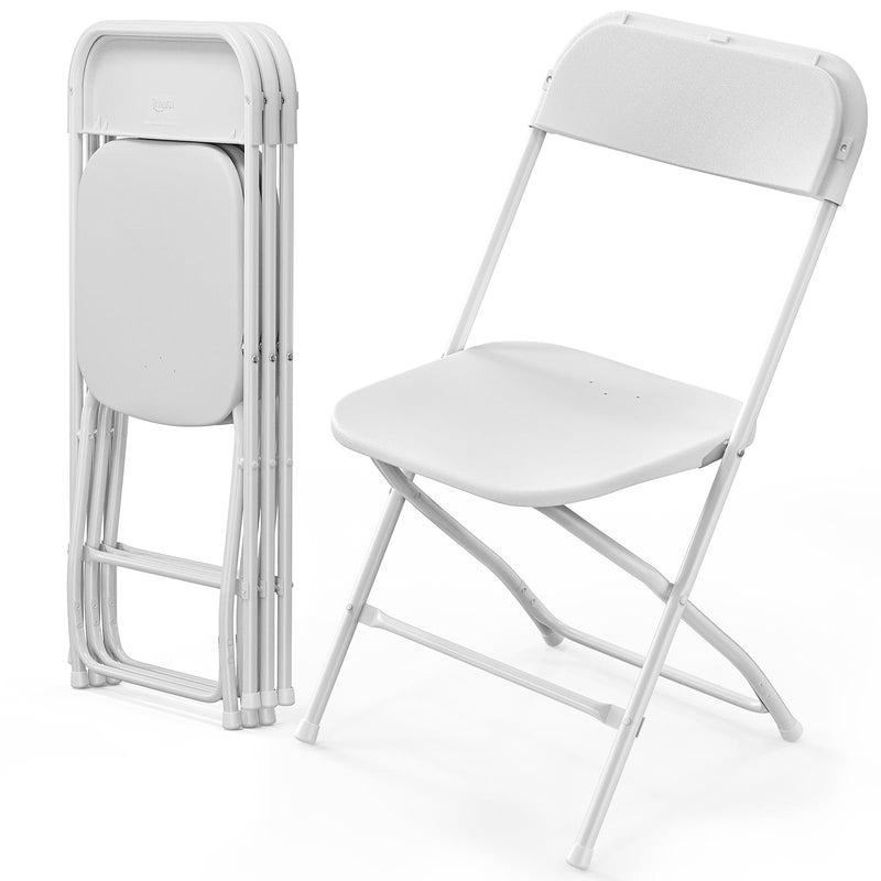 Portable Plastic Folding Chair Stackable with Steel Frame White