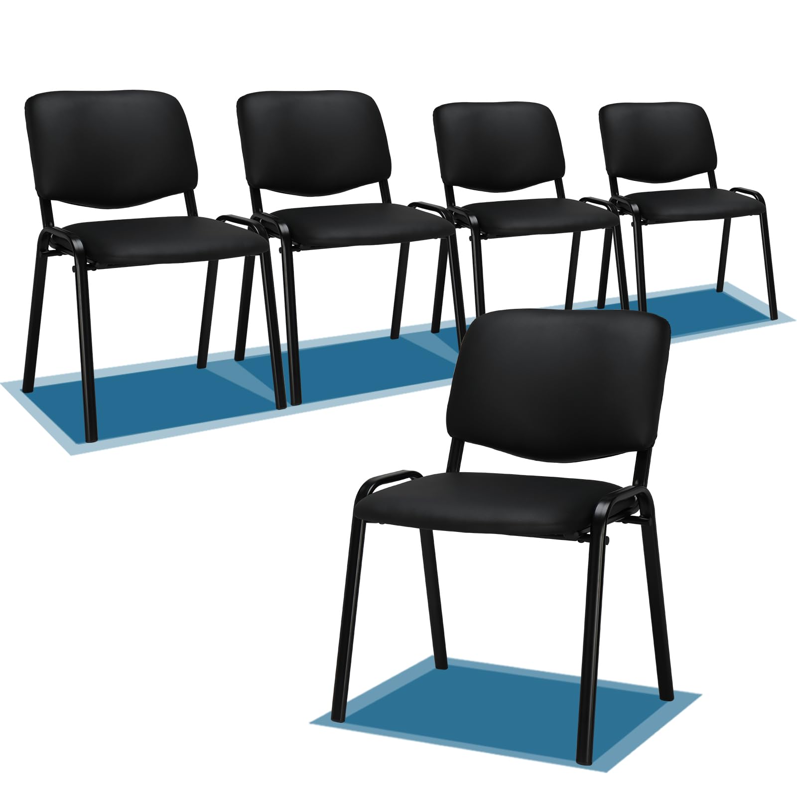 Office PU Stacking Chairs Armless Black