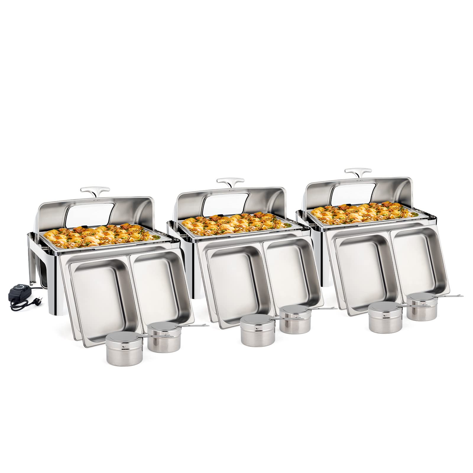 ROVSUN 9 QT 2 In 1 Fuel & Electric Roll Top Chafing Dish Buffet Set