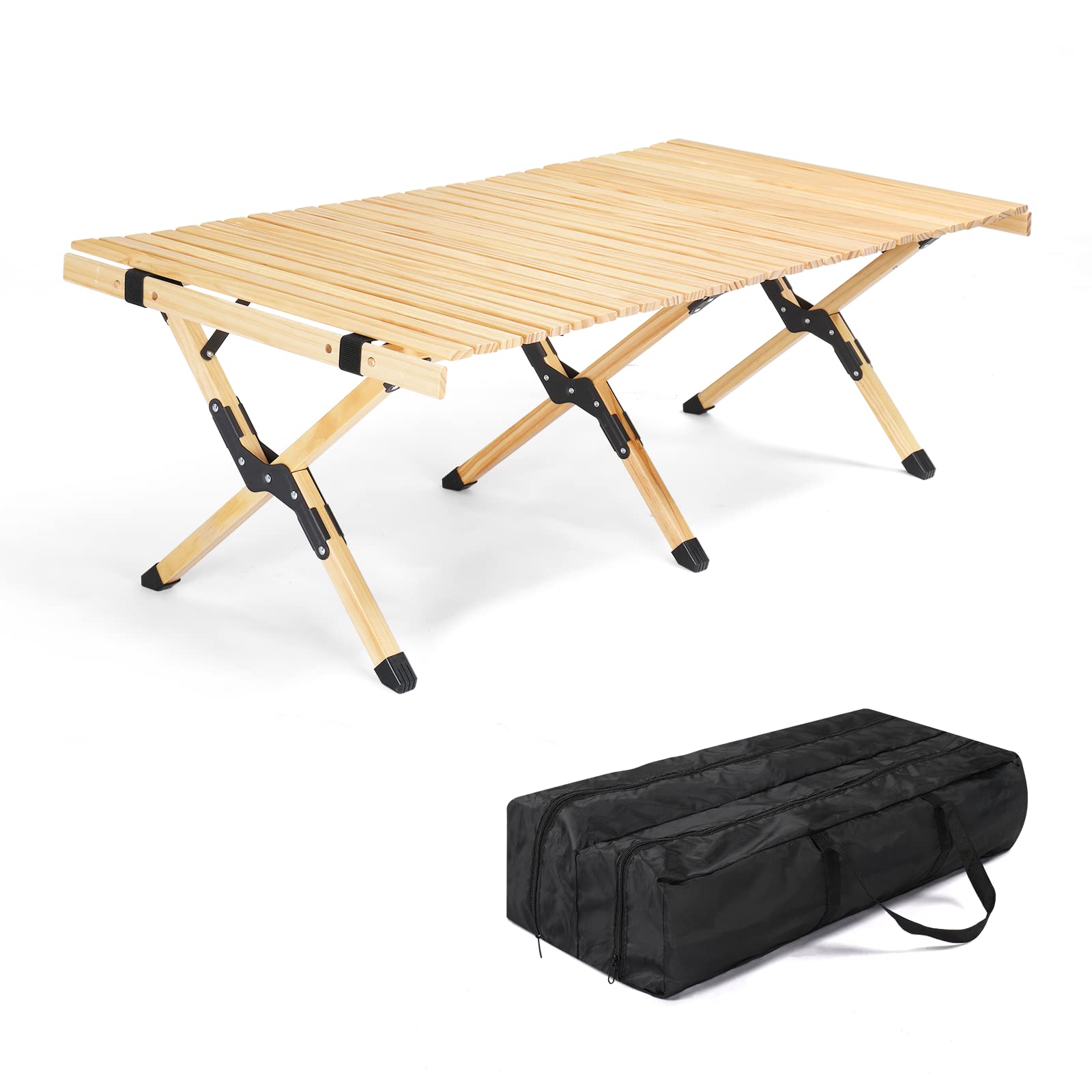 4 FT Wooden Portable Rolling Table with Bag Natural Wood