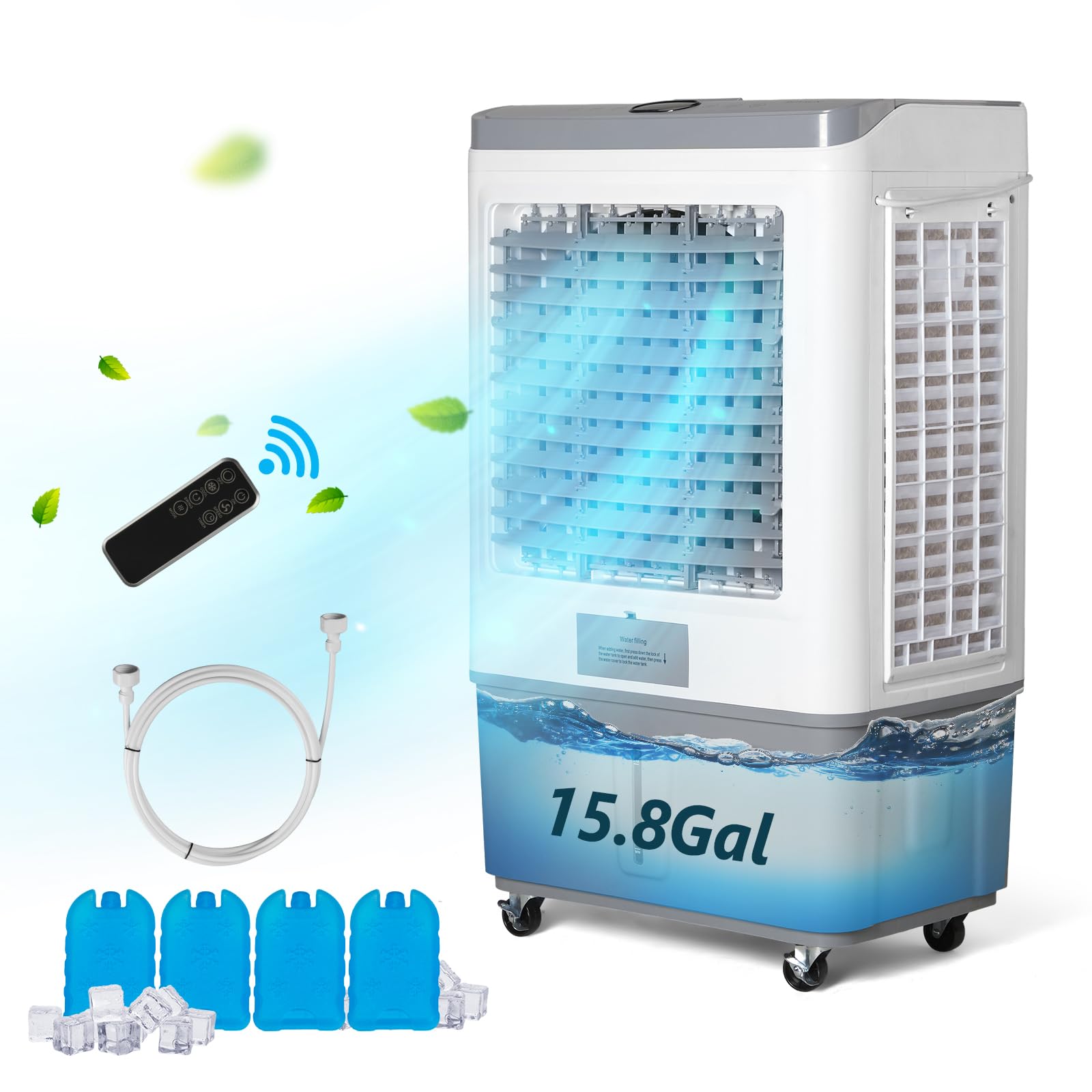 15.8Gal/60L Portable Evaporative Air Cooler with Remote Control