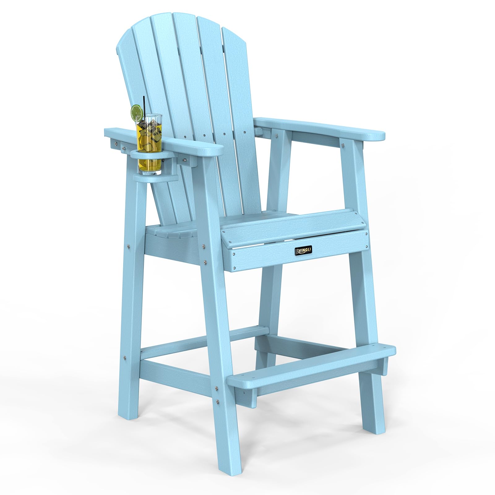 HDPE Adirondack Bar Stools with Cup Holder Blue