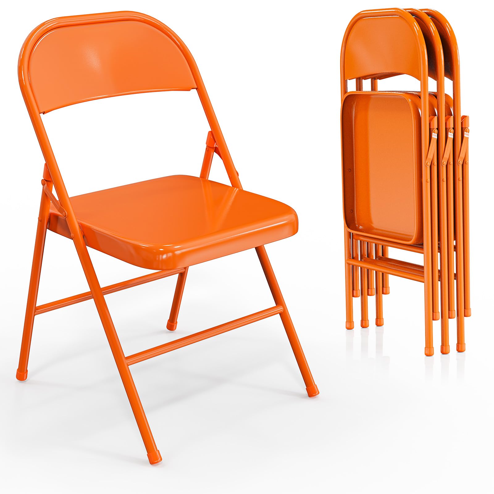 Folding Chairs with All Steel Metal Frame Orange