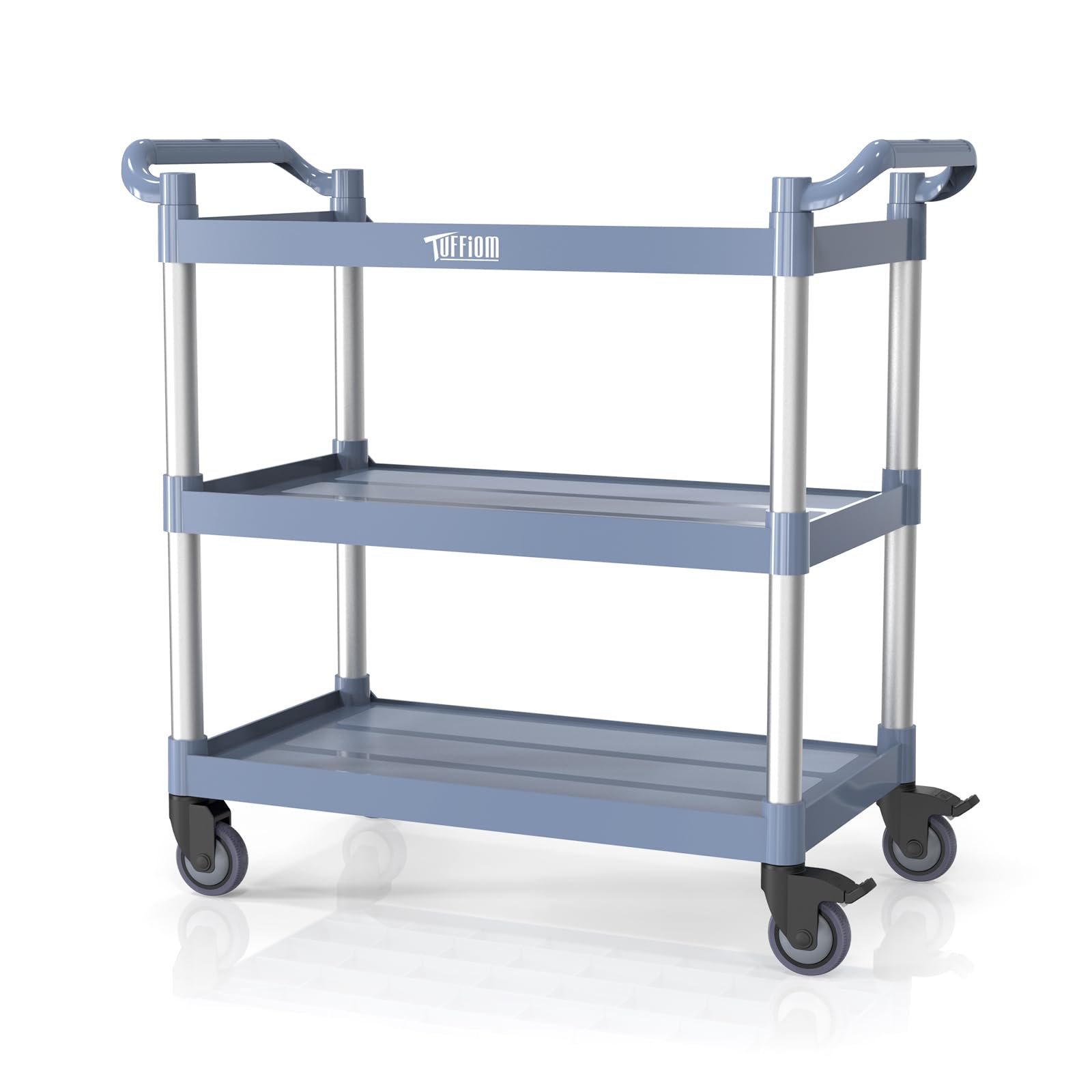 3-Tier 40" x 20" 450 lb. Capacity Plastic Utility Cart/Bussing Cart Grey