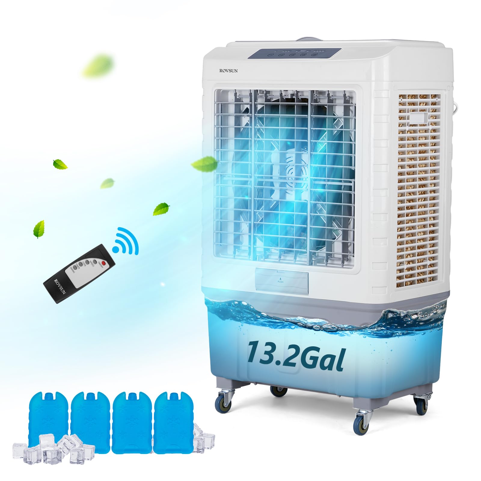 13.2Gal/50L Portable Evaporative Air Cooler with Remote Control