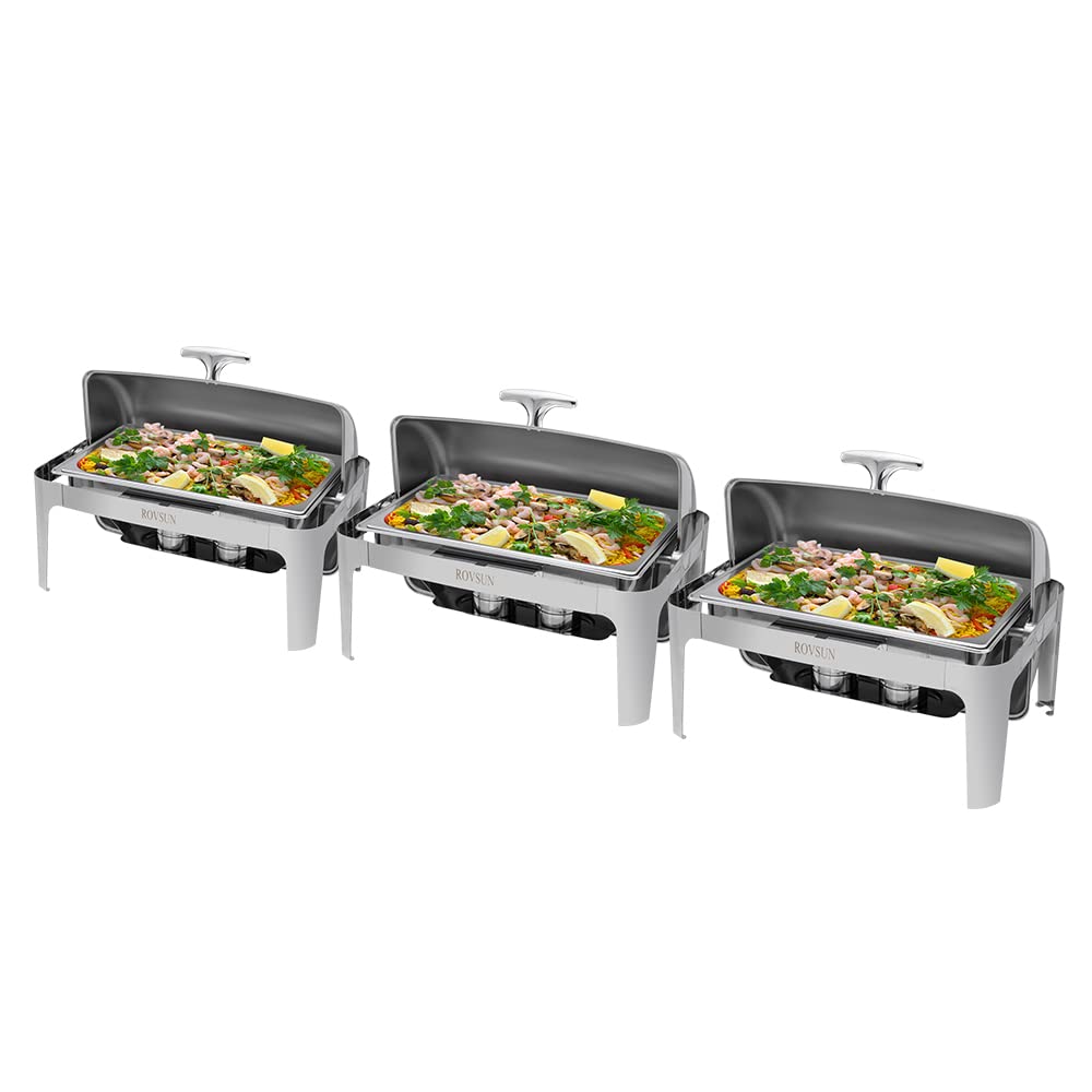 ROVSUN 9 QT Rectangular Roll Top Chafing Dish Buffet Set with Full Size Pan