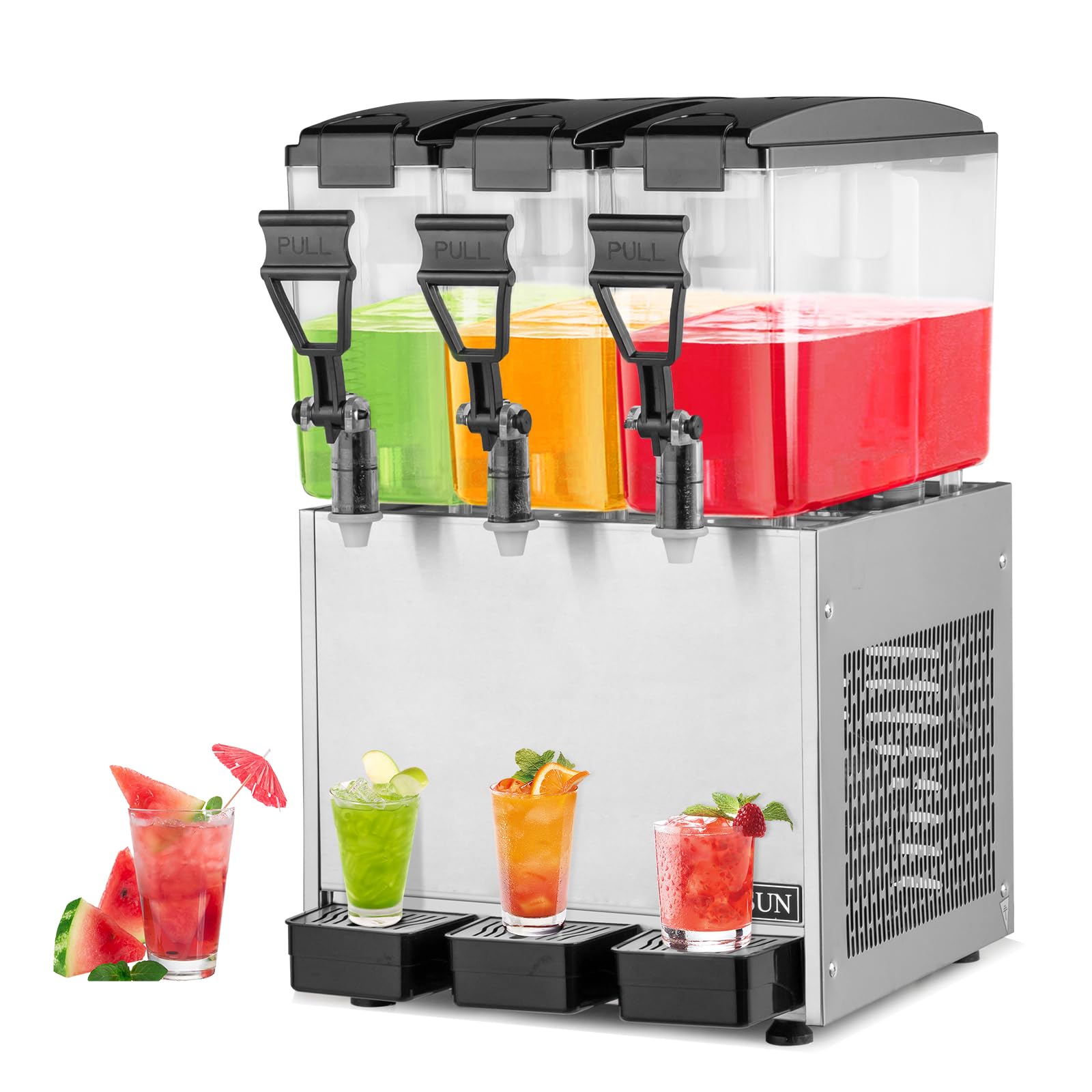 ROVSUN 7.8 Gallon 270W 110V 3 Tank Refrigerated Beverage Dispenser for Juice & Cold Drink