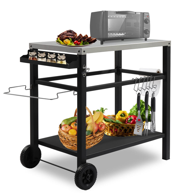 44 Inch Outdoor Grill Cart with Steel Steel Flattop Silver
