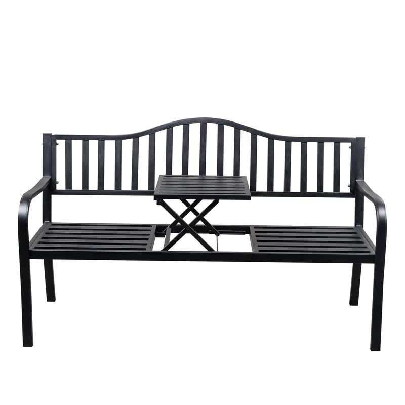 59 Inch Outdoor Bench Metal with Built in Table & Waterproof Cover