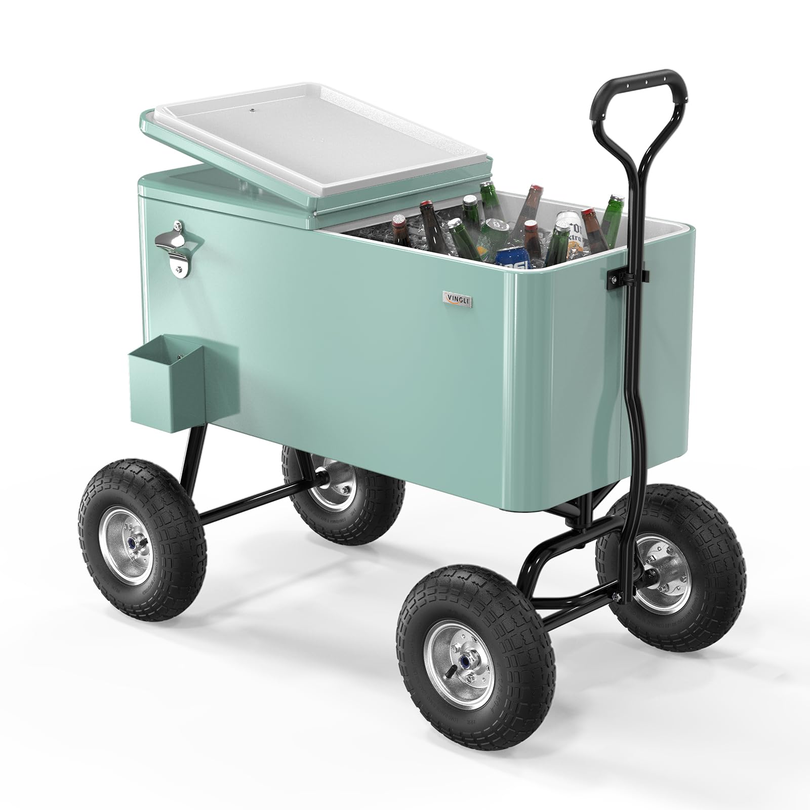 80 Quart Wagon Rolling Cooler Ice Chest with 10" Wheels Mint