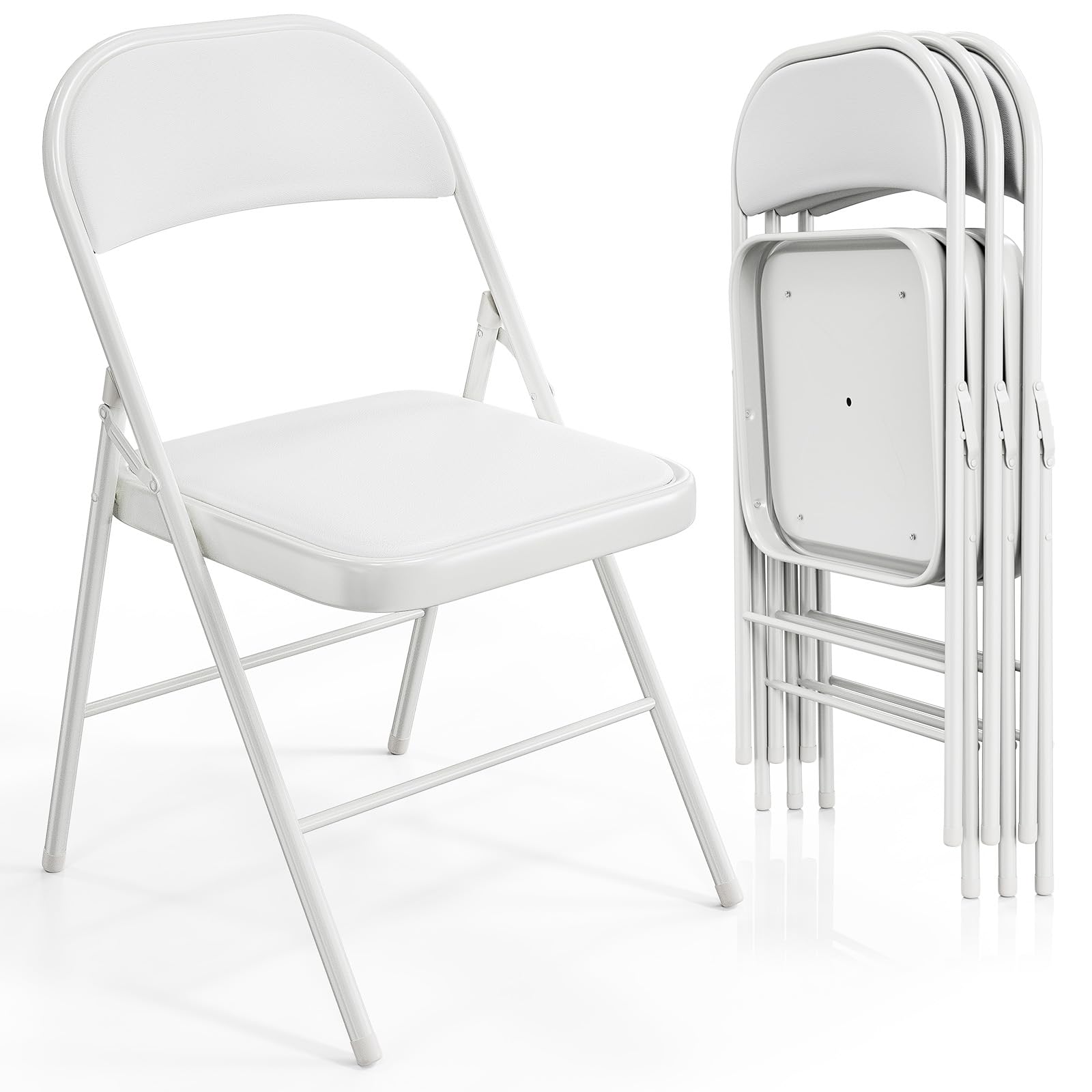 Folding Chairs with PU Leather Seat Set & Back White