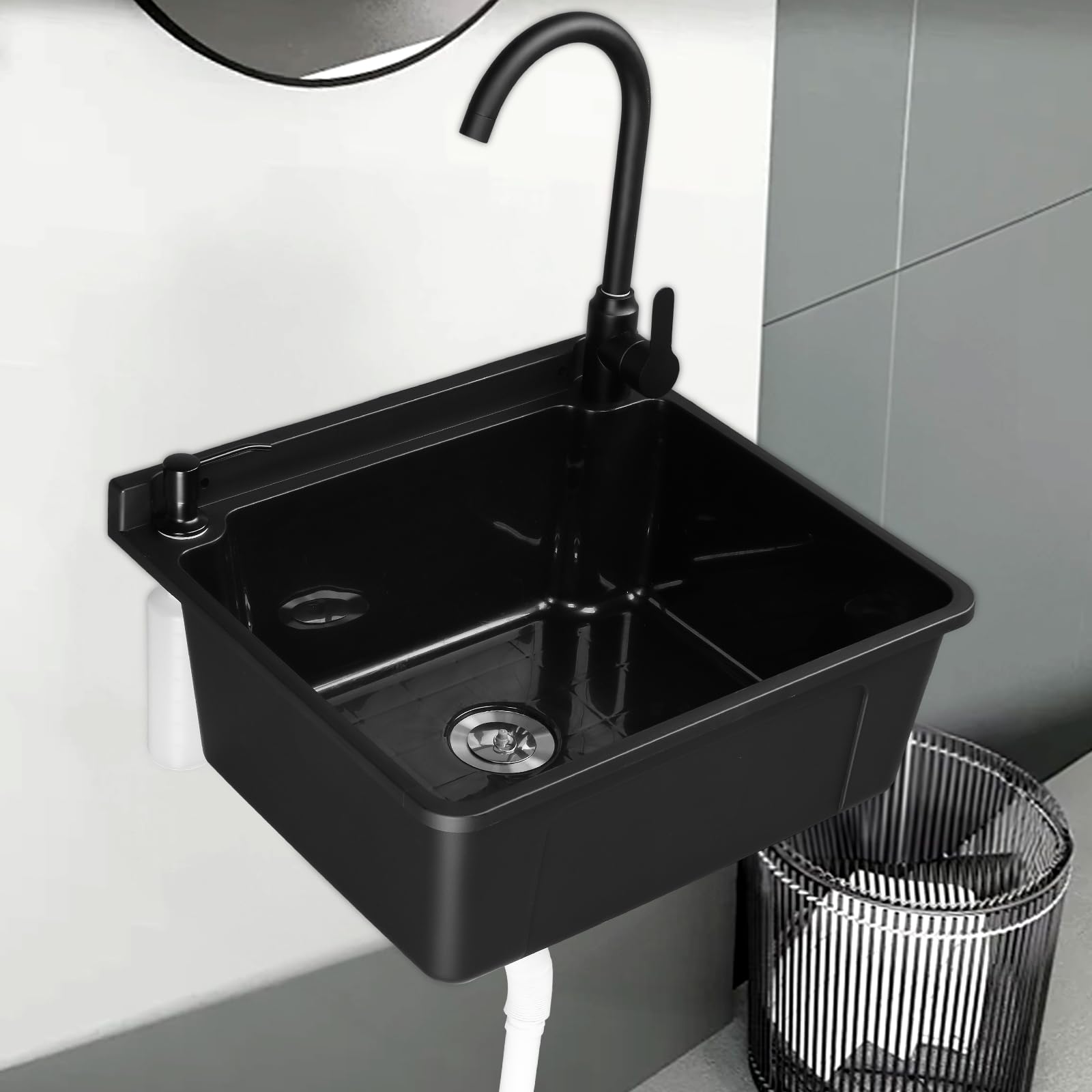 ROVSUN 20" Plastic Wall-Mounted Utility Sink with Wall Bracket Black