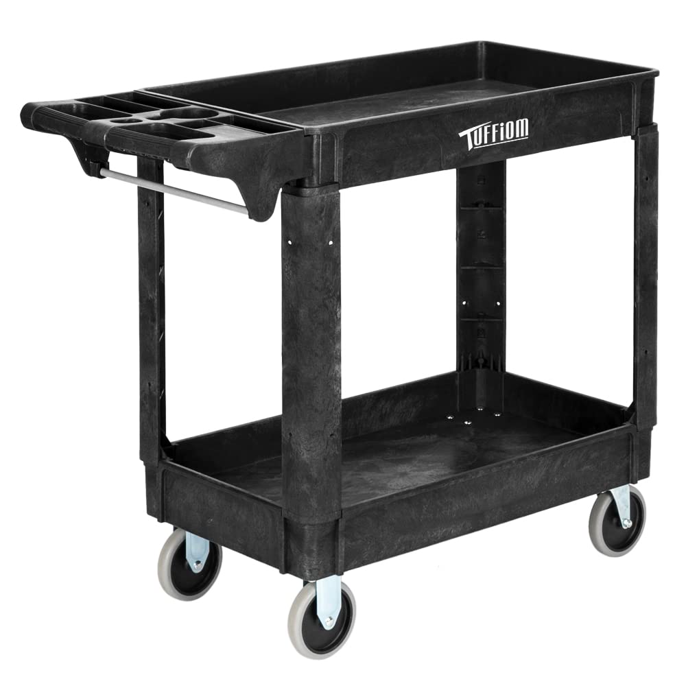 2-Tier Small 550lbs Capacity Shelf Plastic Utility Cart with Wheels Black