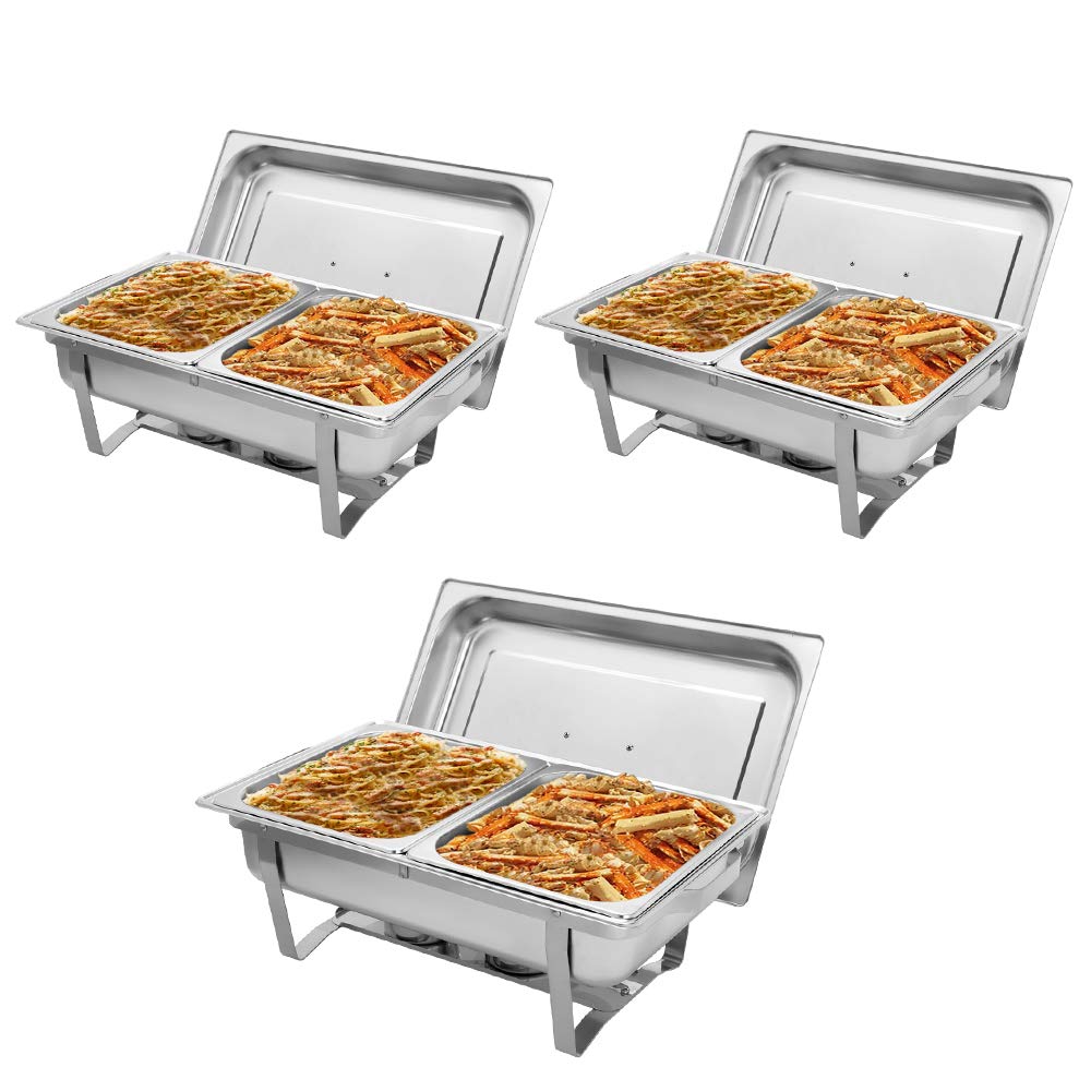 ROVSUN 8 QT Rectangular Chafing Dish Buffet Set with 2 Half Size Food Pans