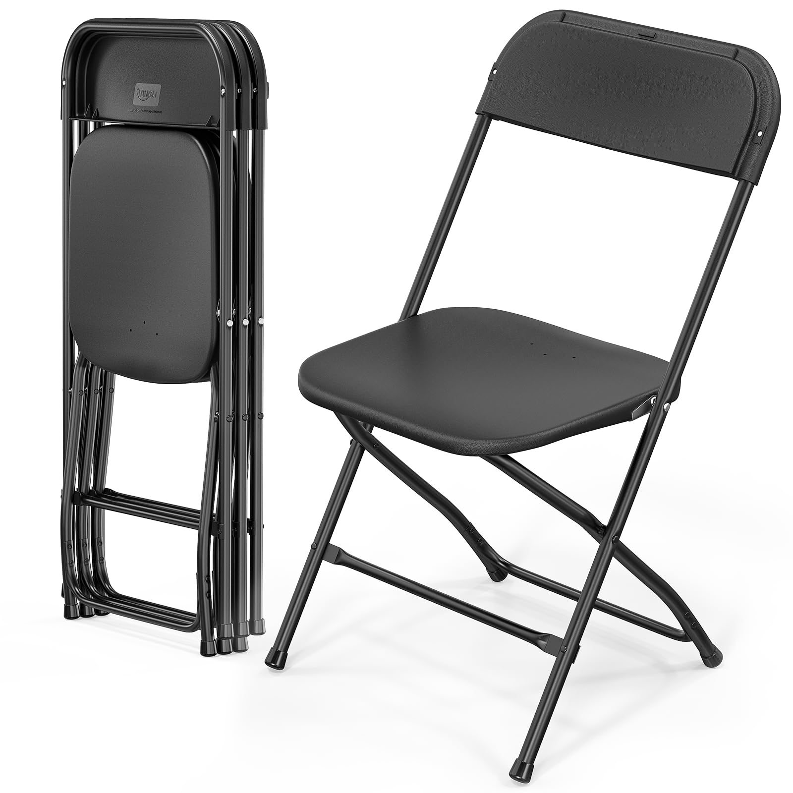 Portable Plastic Folding Chair Stackable with Steel Frame Black