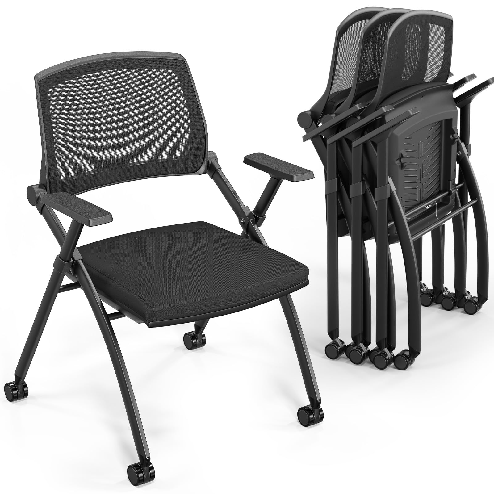 Folding Chair with Rebound Back & Wheels Black