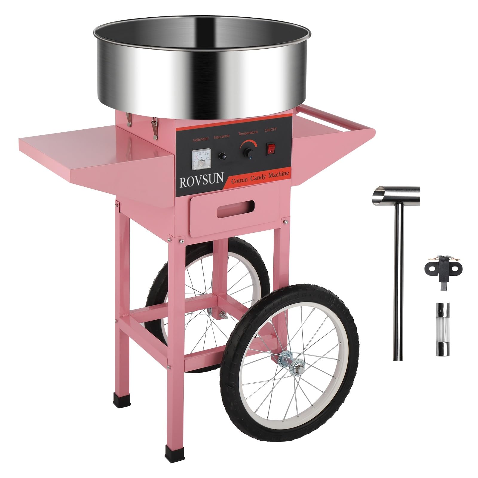 ROVSUN 21" 980W 110V Cotton Candy Machine Cart with Bowl Pink