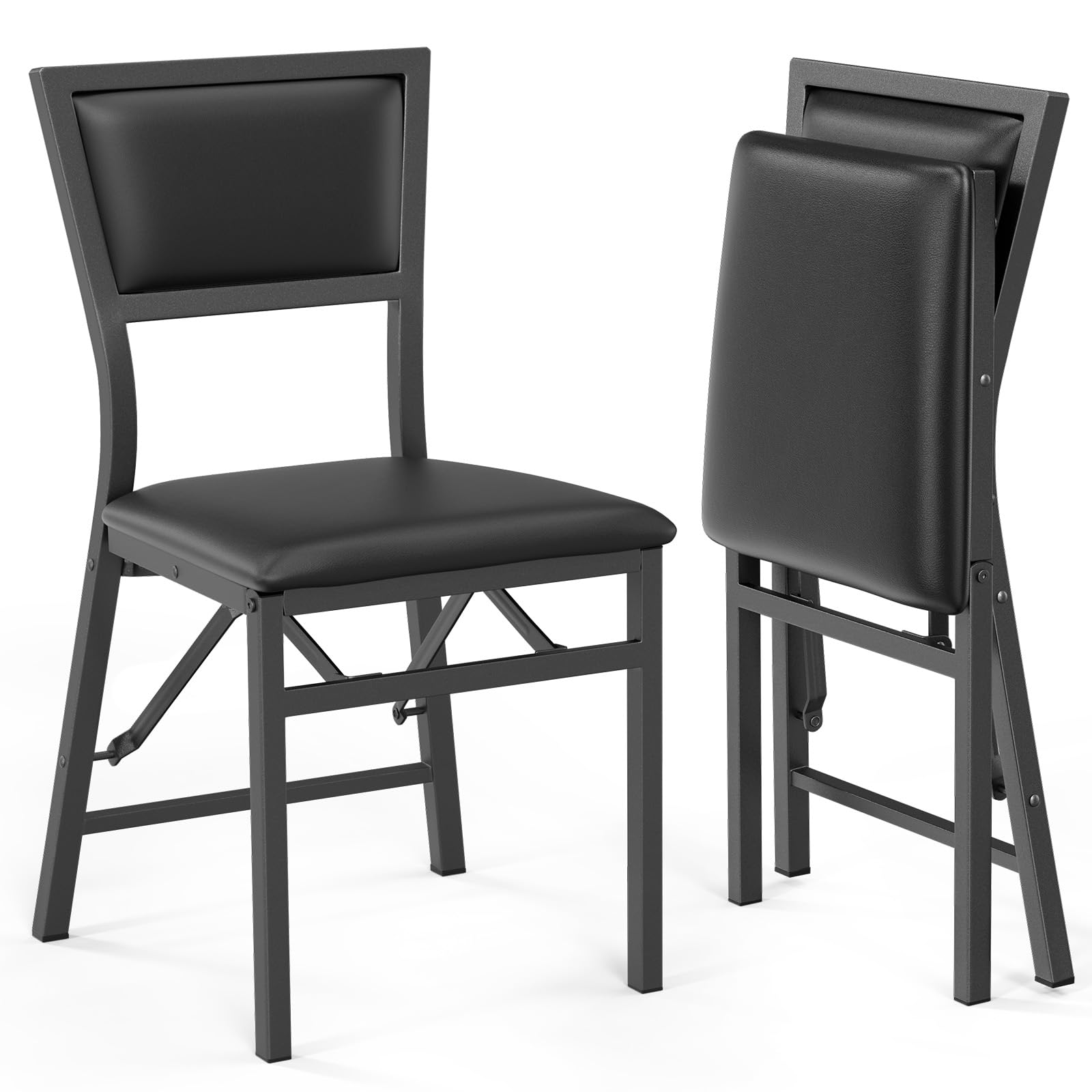 Foldable Dining Chairs with Cushion Solid Back